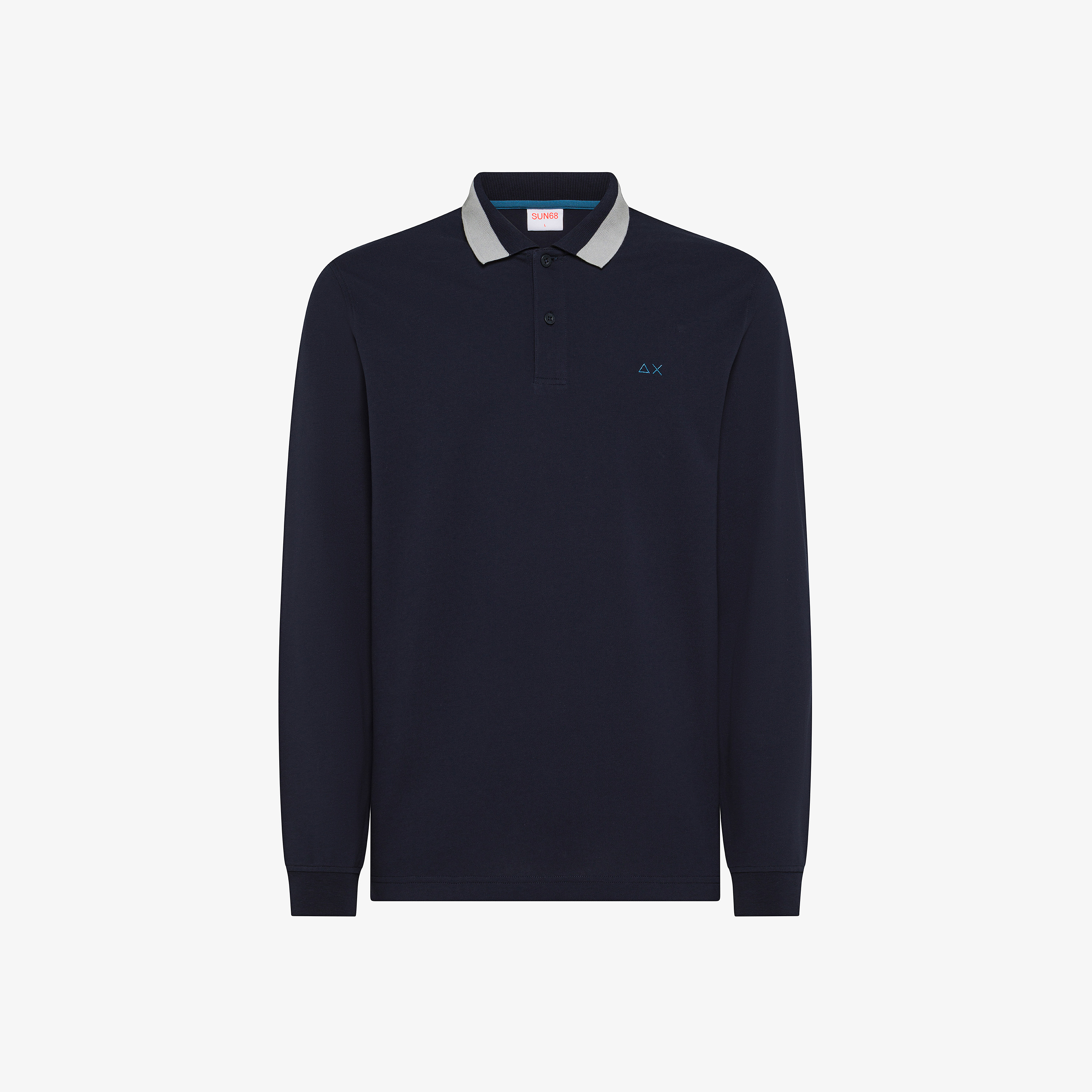 Navy blue cotton piqué polo shirt with contrast collar
