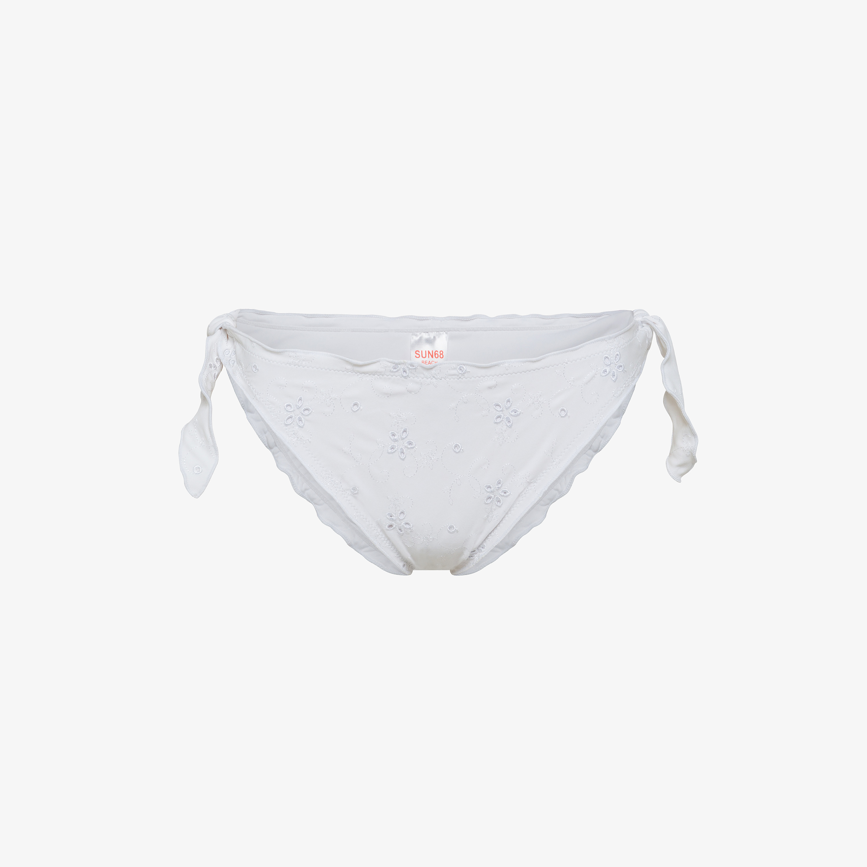 Off white nylon bikini briefs with embroidery