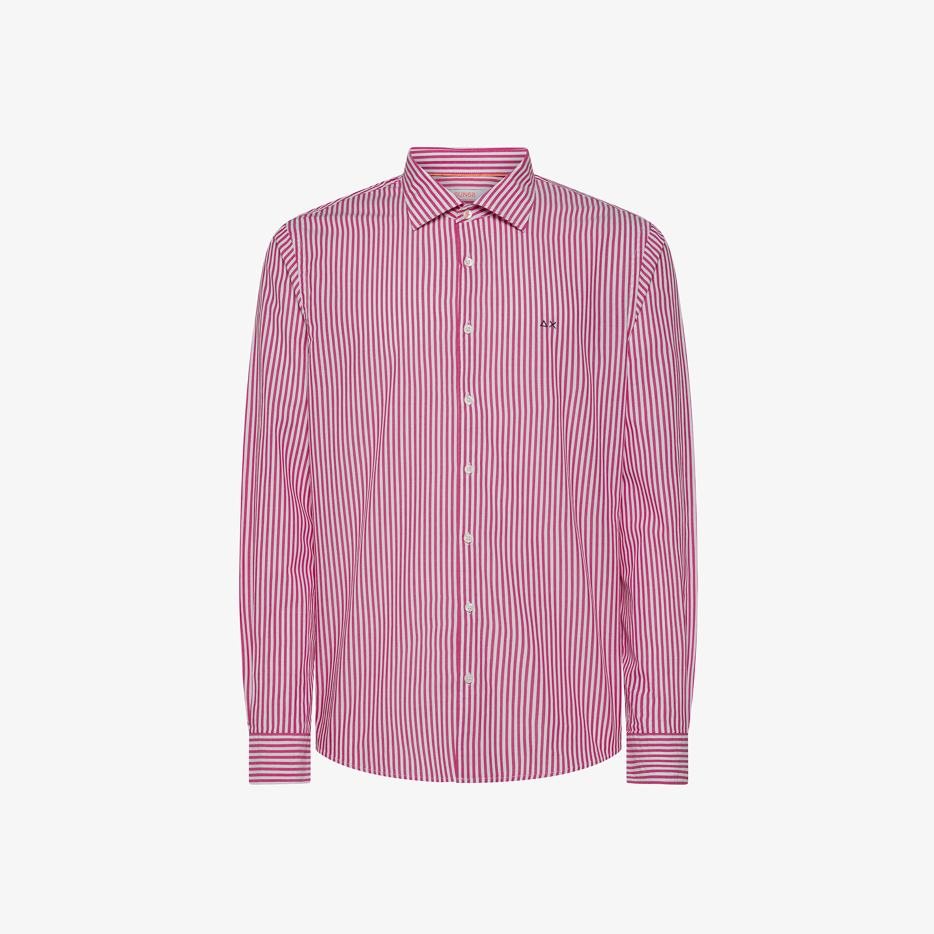 White and fuchsia striped cotton shirt