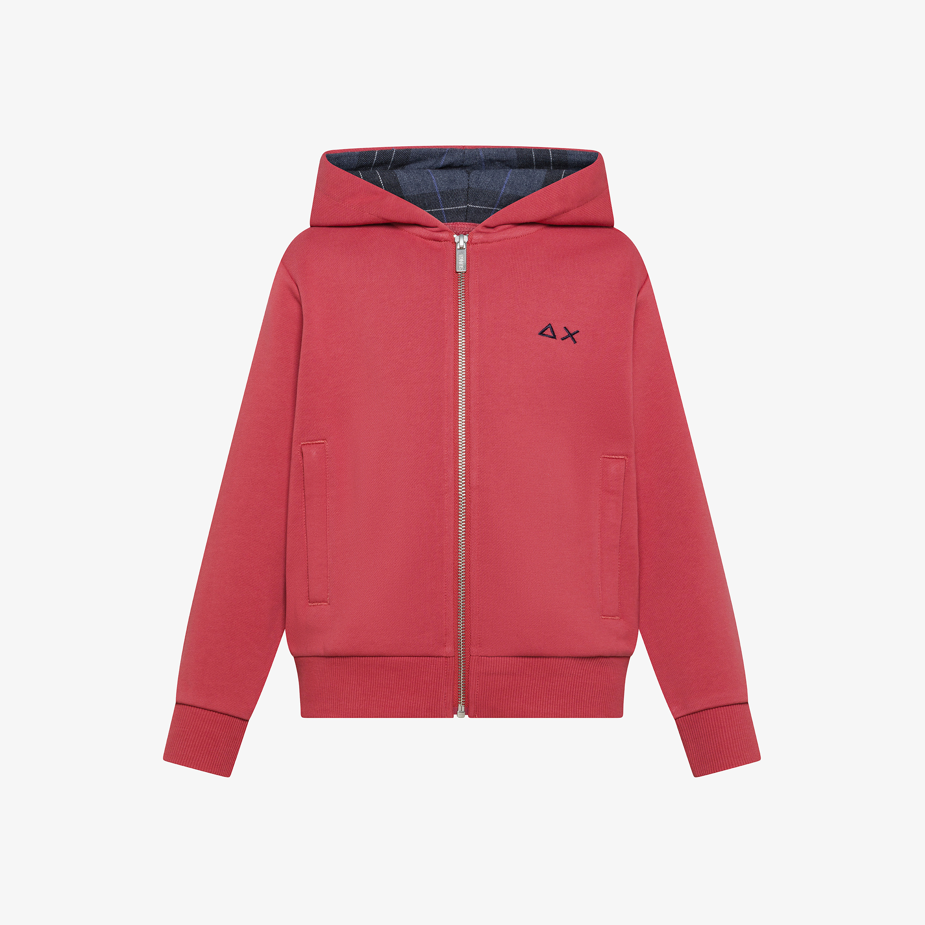 Felpa in cotone con cappuccio e zip corallo