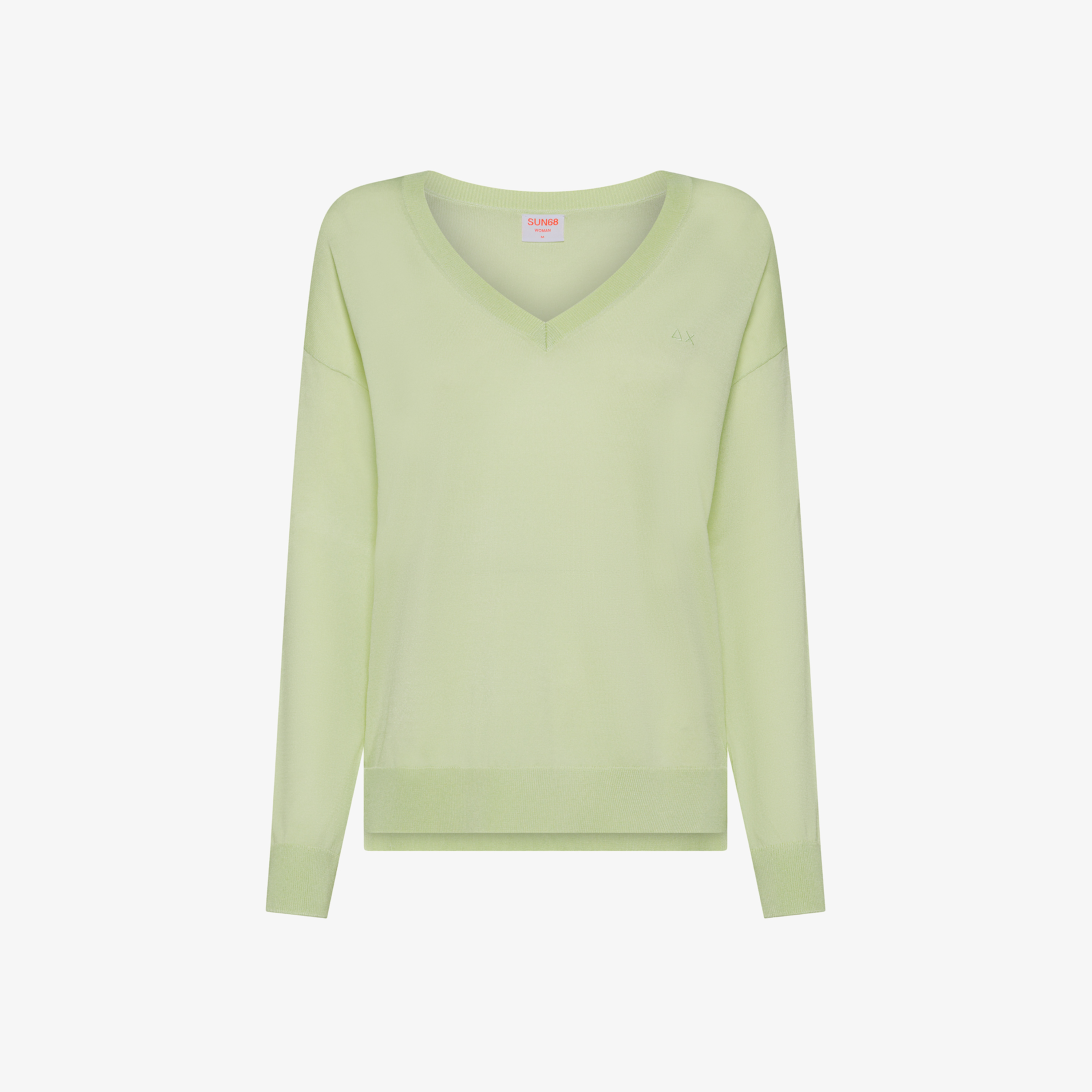 Lemon yellow V-neck jumper with embroidered logo