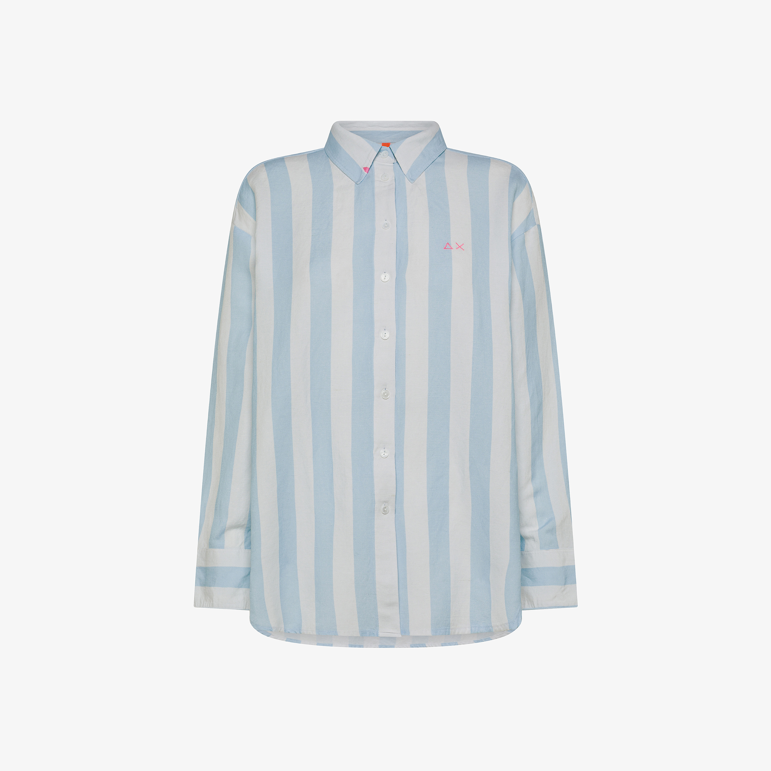 White and light blue striped linen shirt
