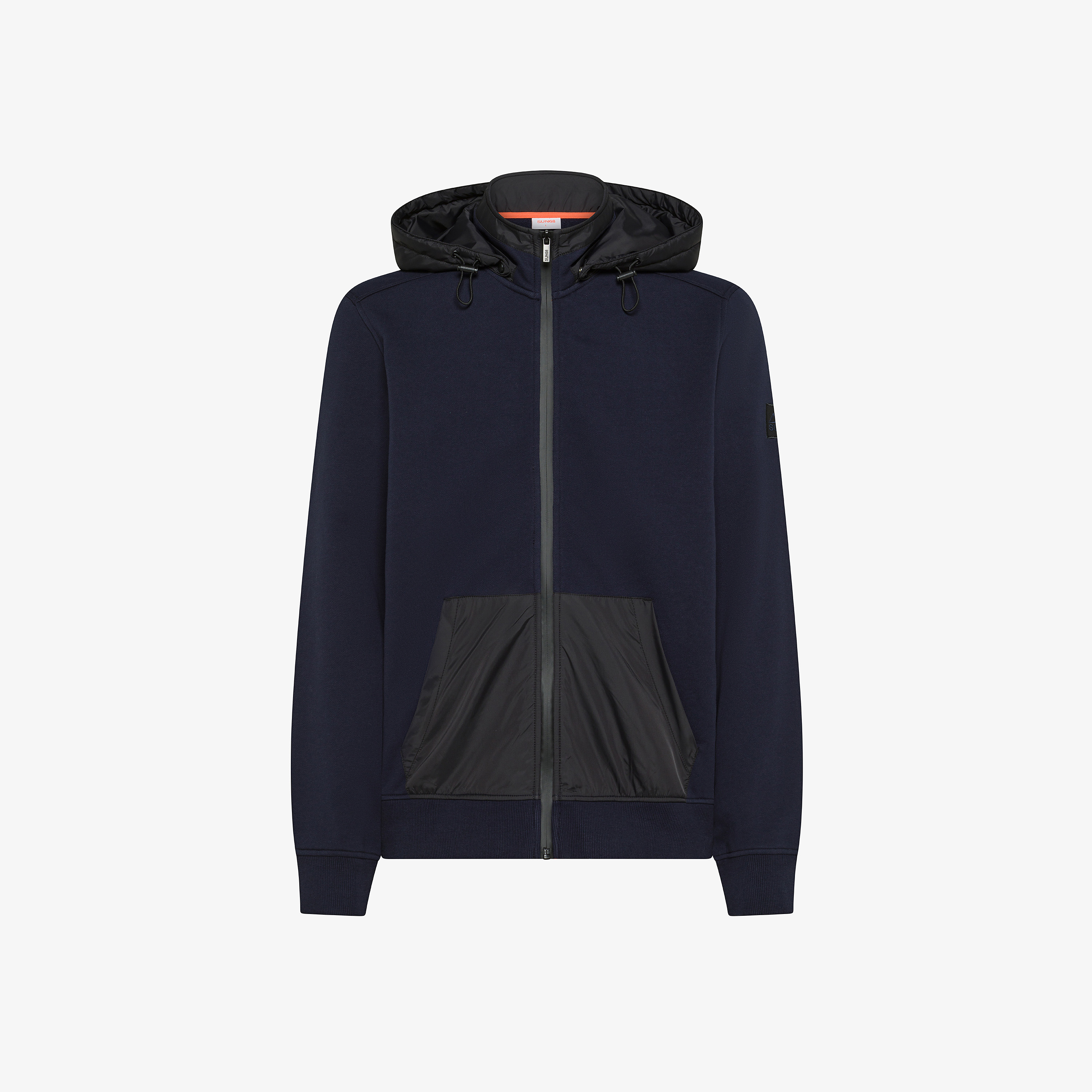 Navy blue cotton fleece and nylon jacket