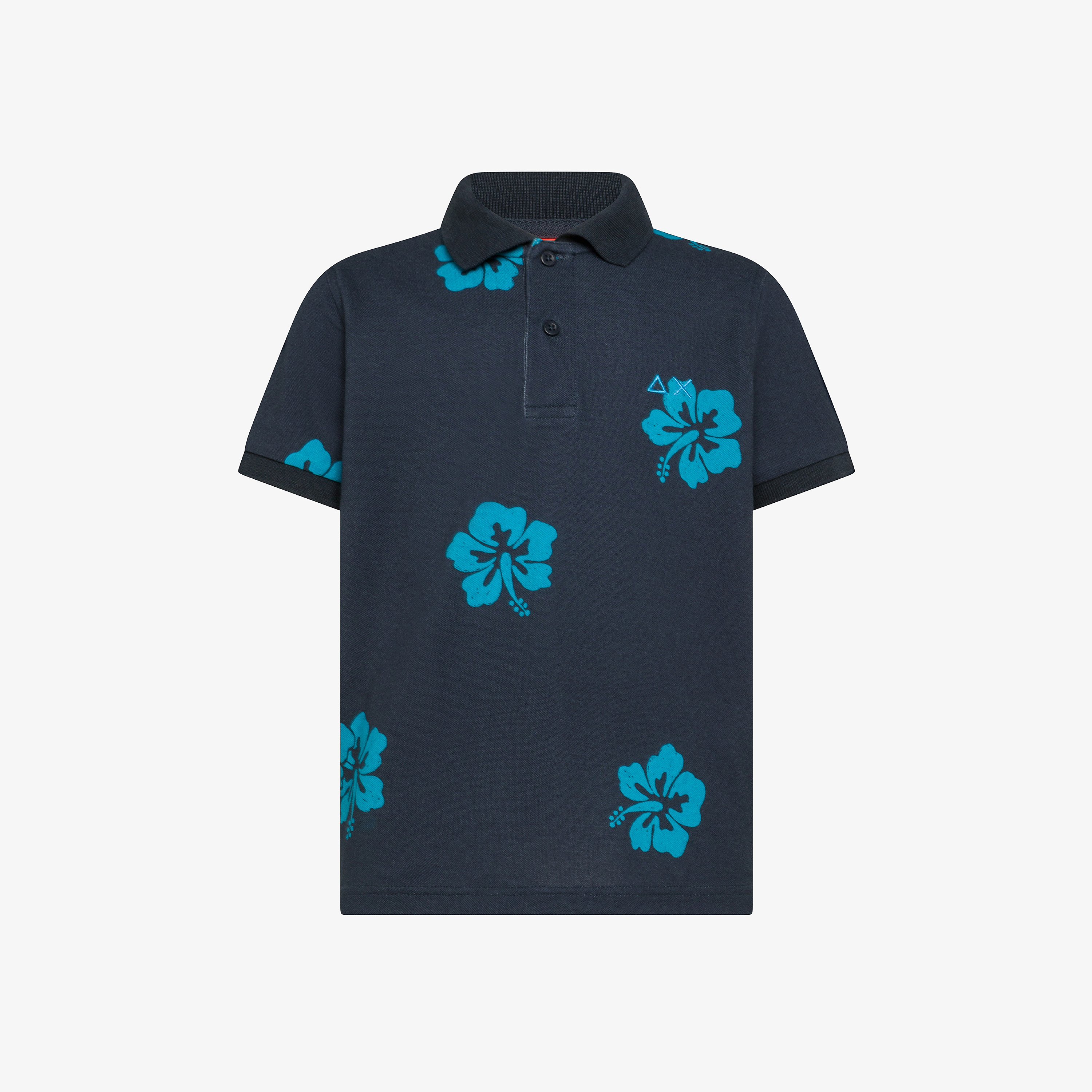 Navy blue polo shirt with print