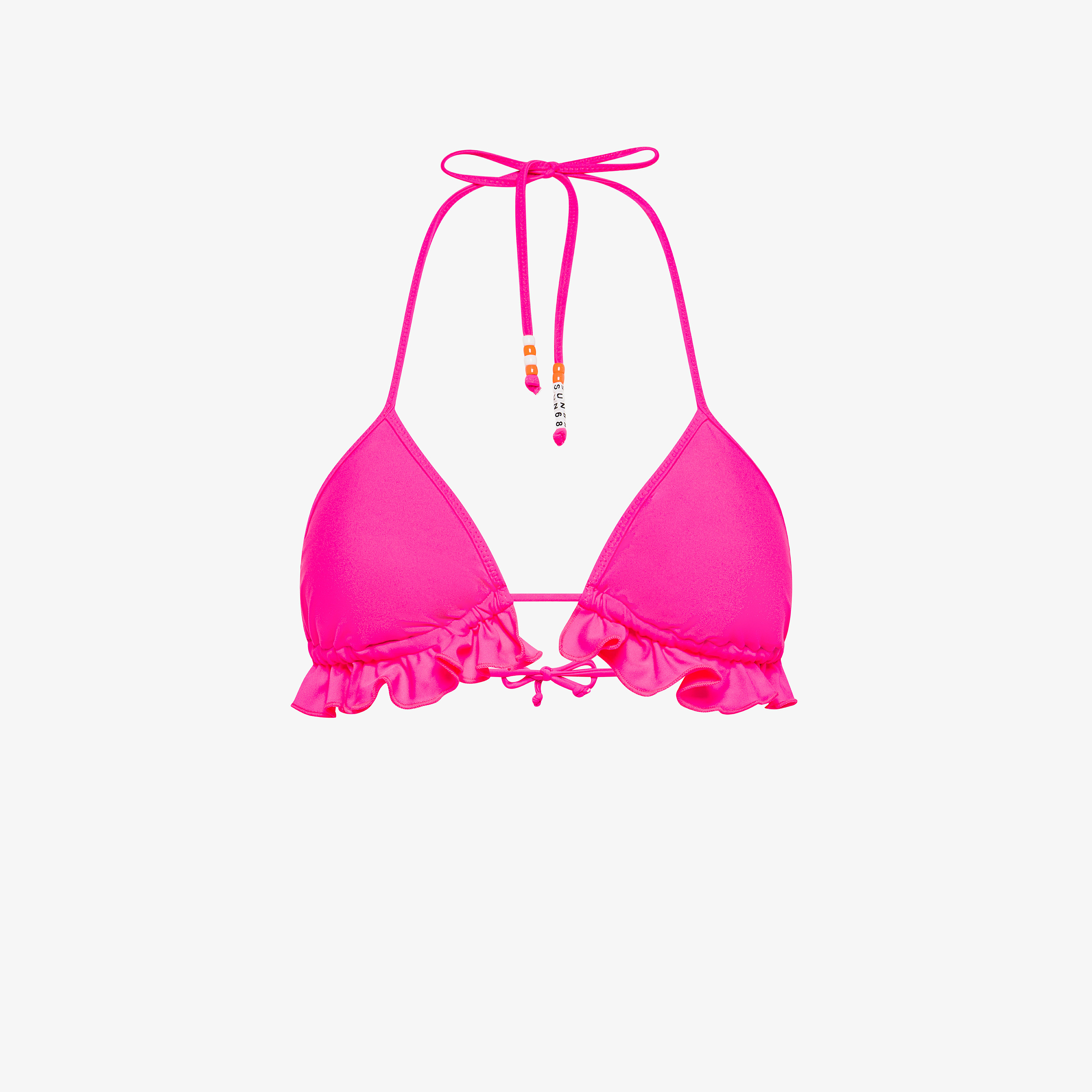 Bikini mare in nylon con rouches fucsia