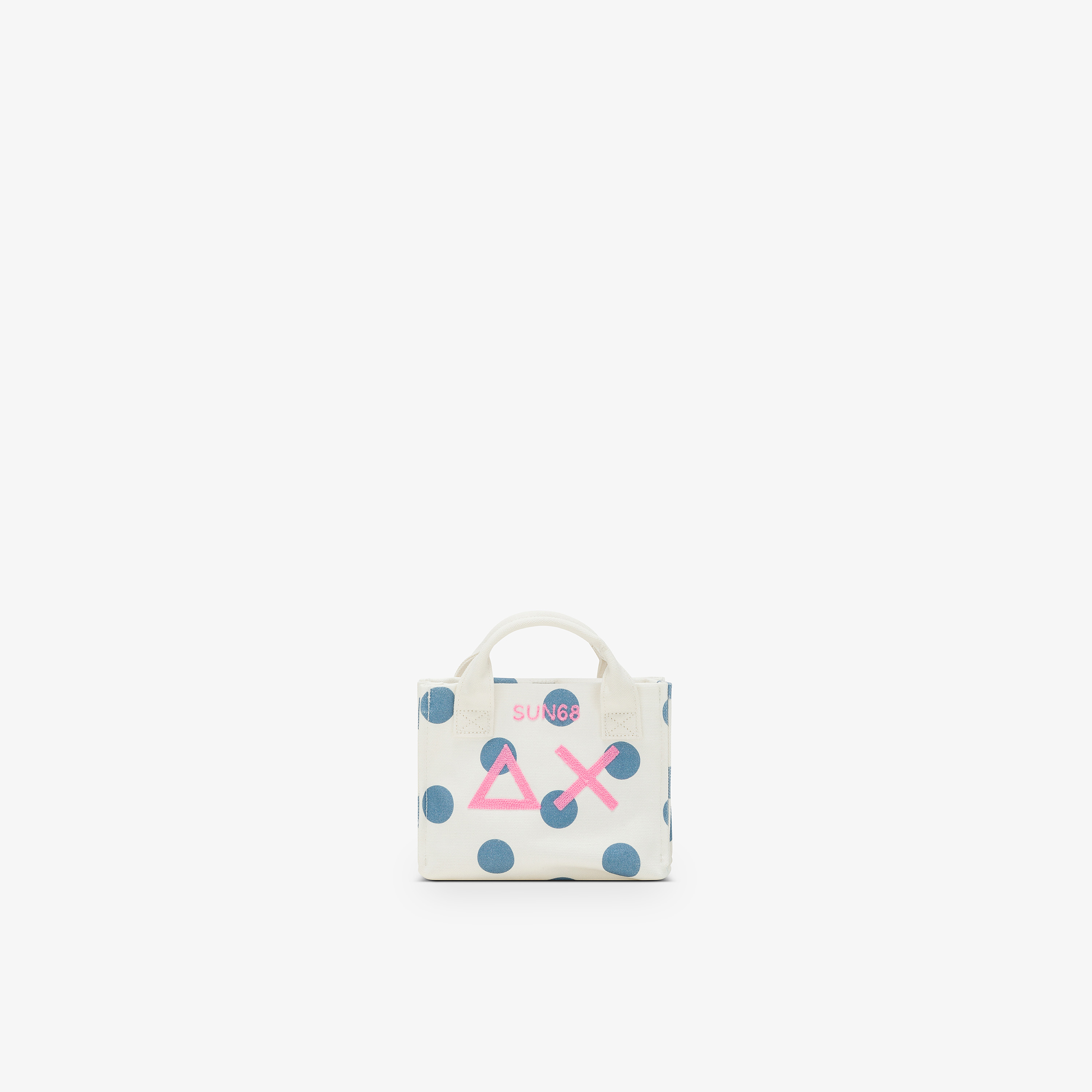 Mini bag in cotone a pois bianchi panna e avio scuro
