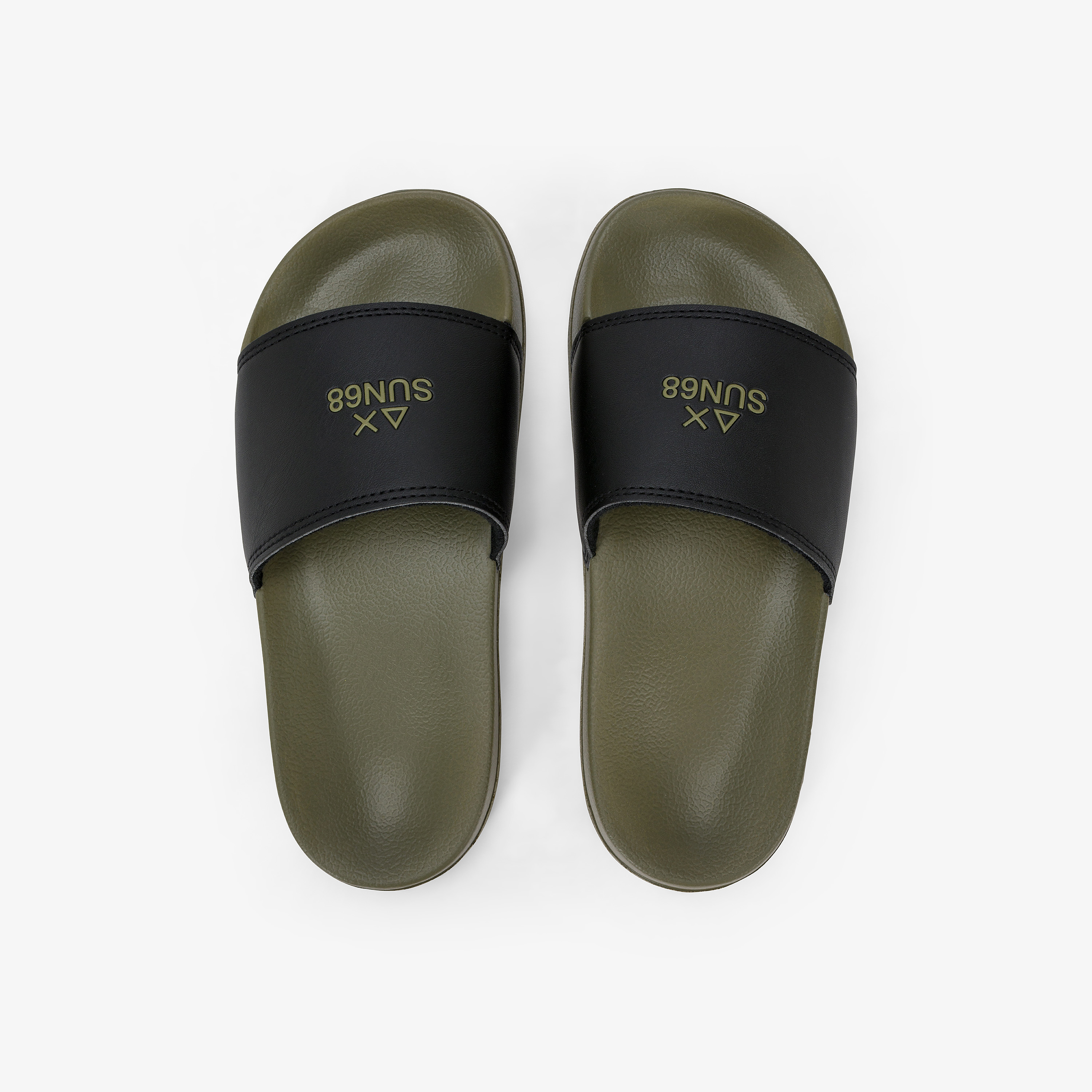 Military green/black PU slides