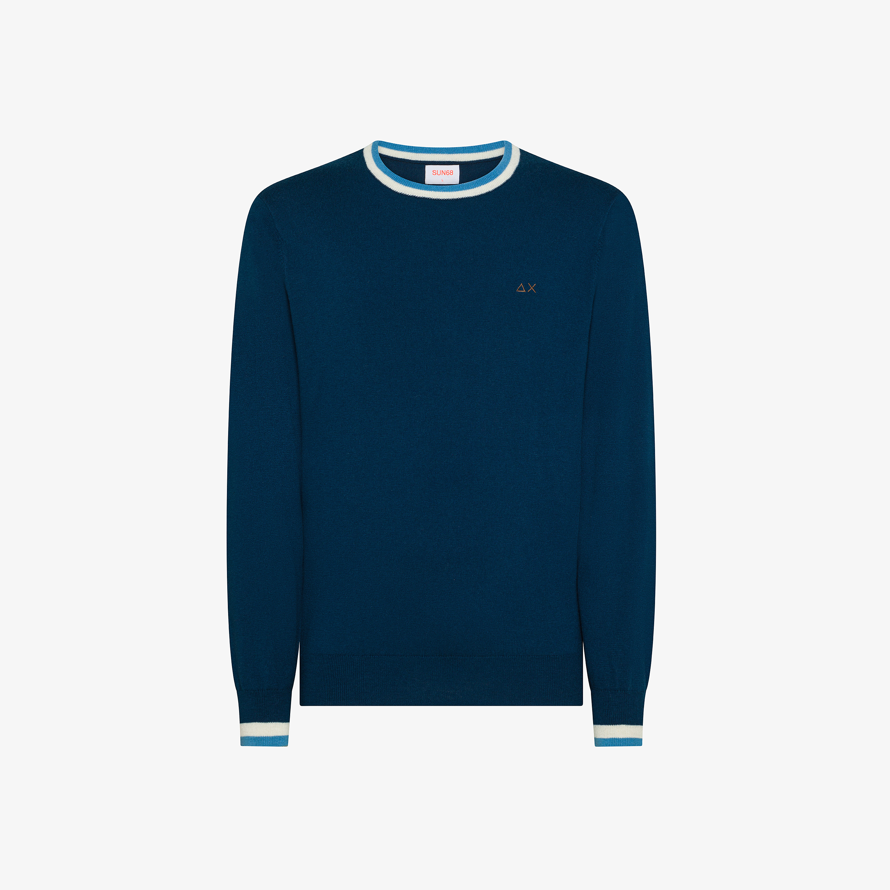 Maglia in lana e cotone con righe petrolio Maglia in lana e cotone con righe petrolio