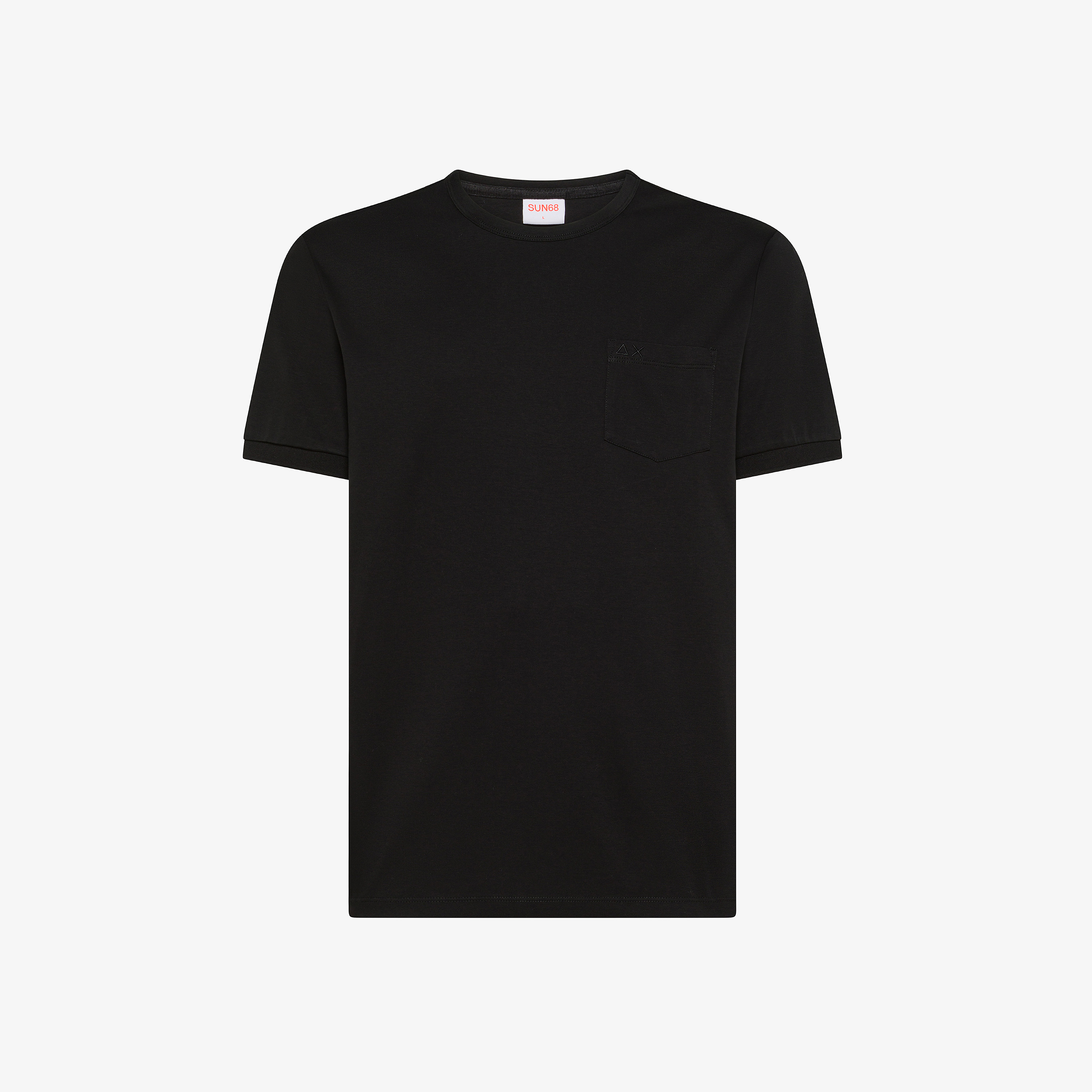 T-shirt in jersey di cotone con taschino nero