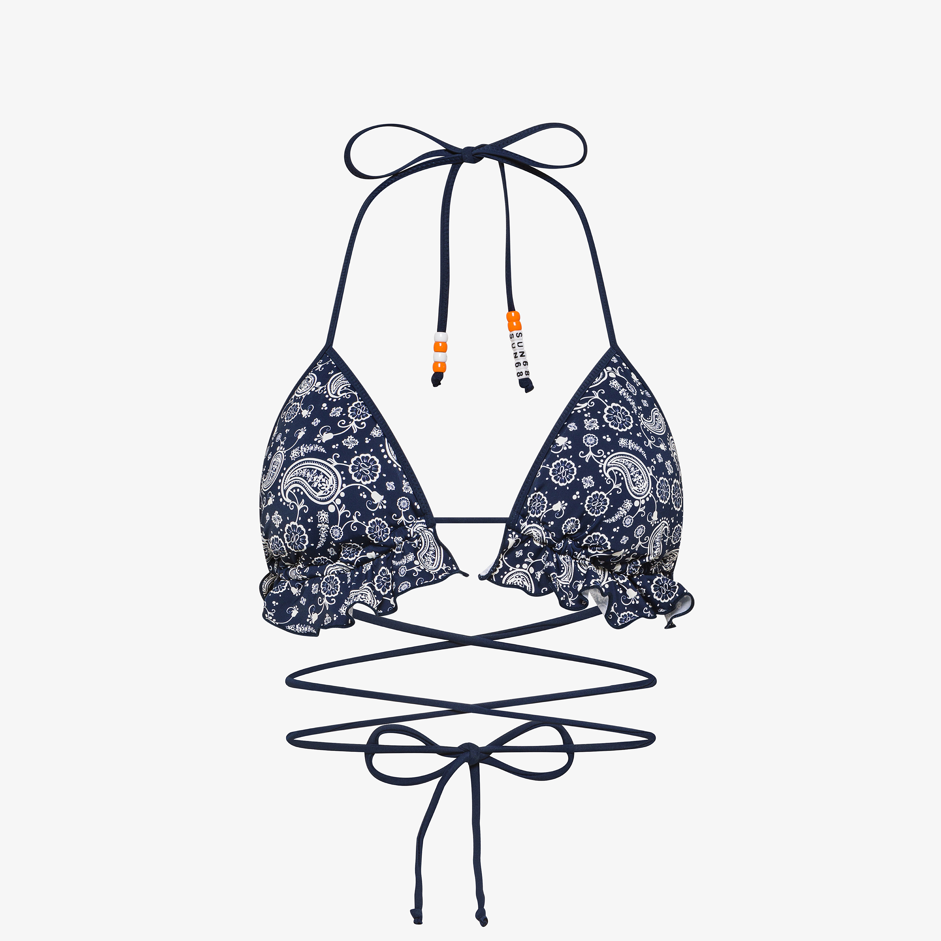 Bikini mare a pois con rouches blu navy/bianco panna