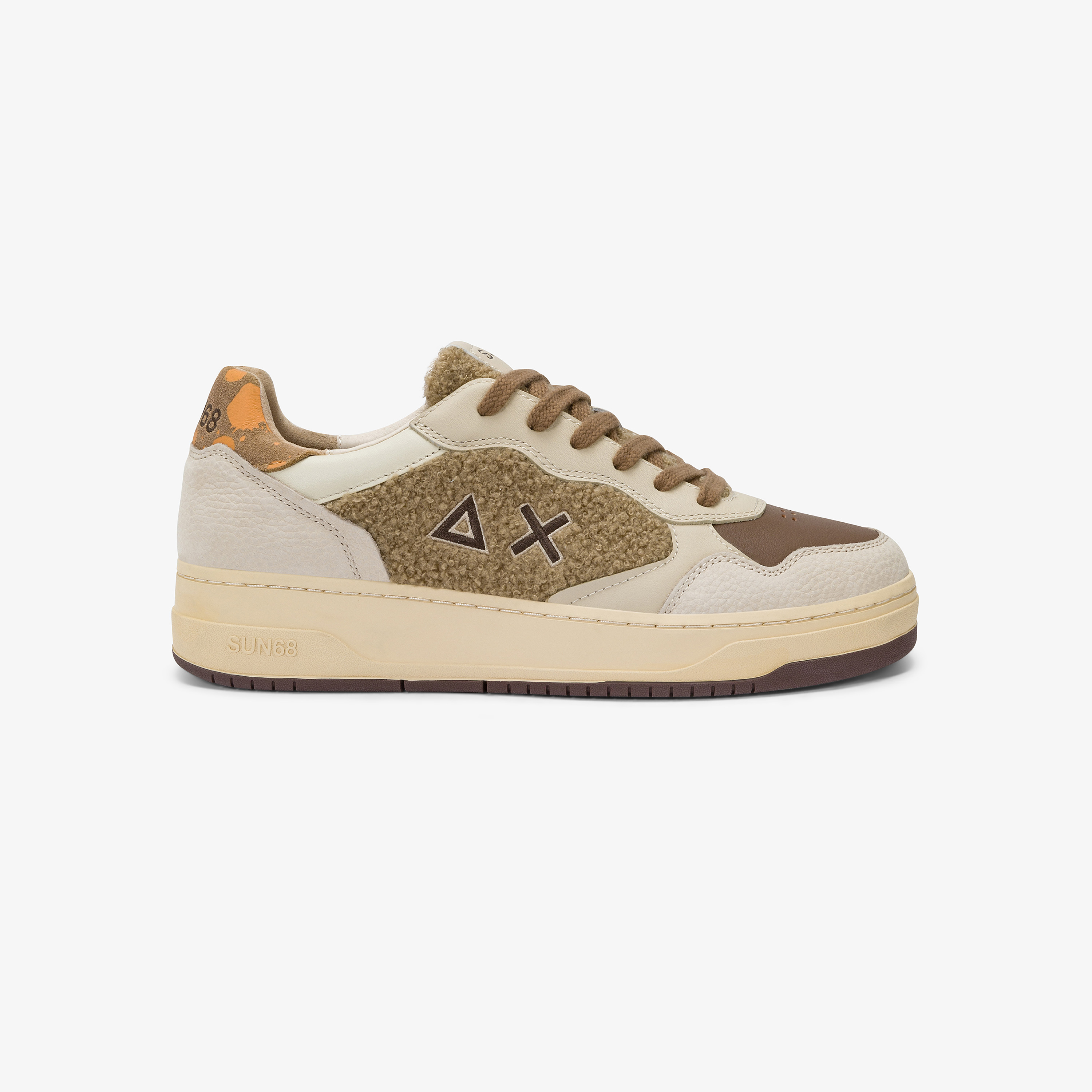 Sneaker Big Basket Evo in pelle e teddy volpe