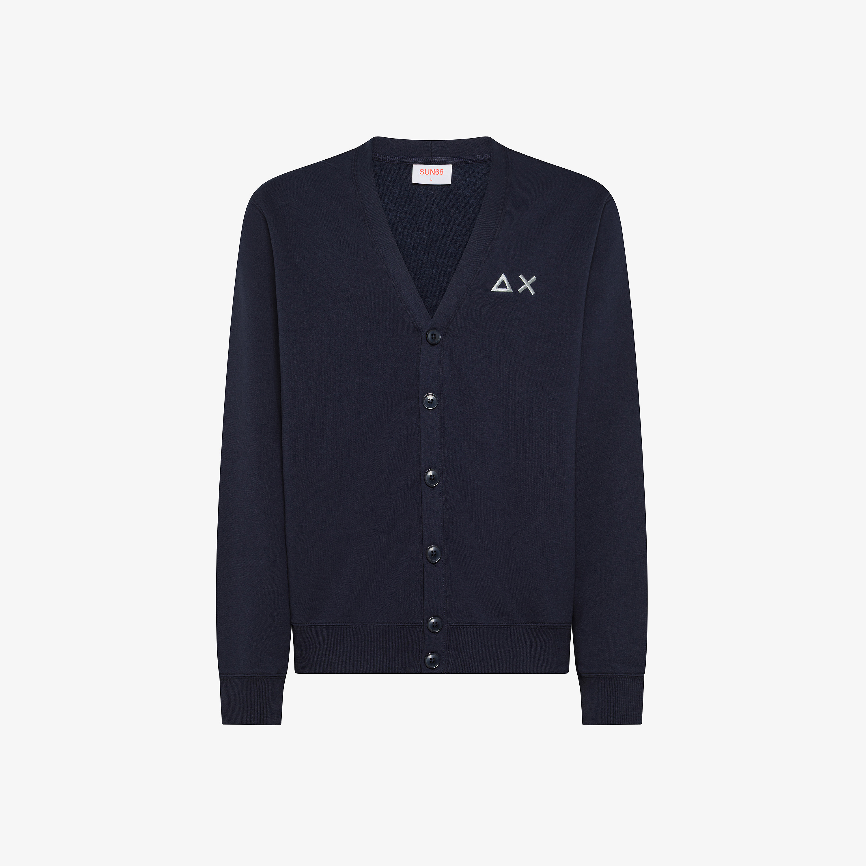 Navy blue cotton fleece cardigan with buttons