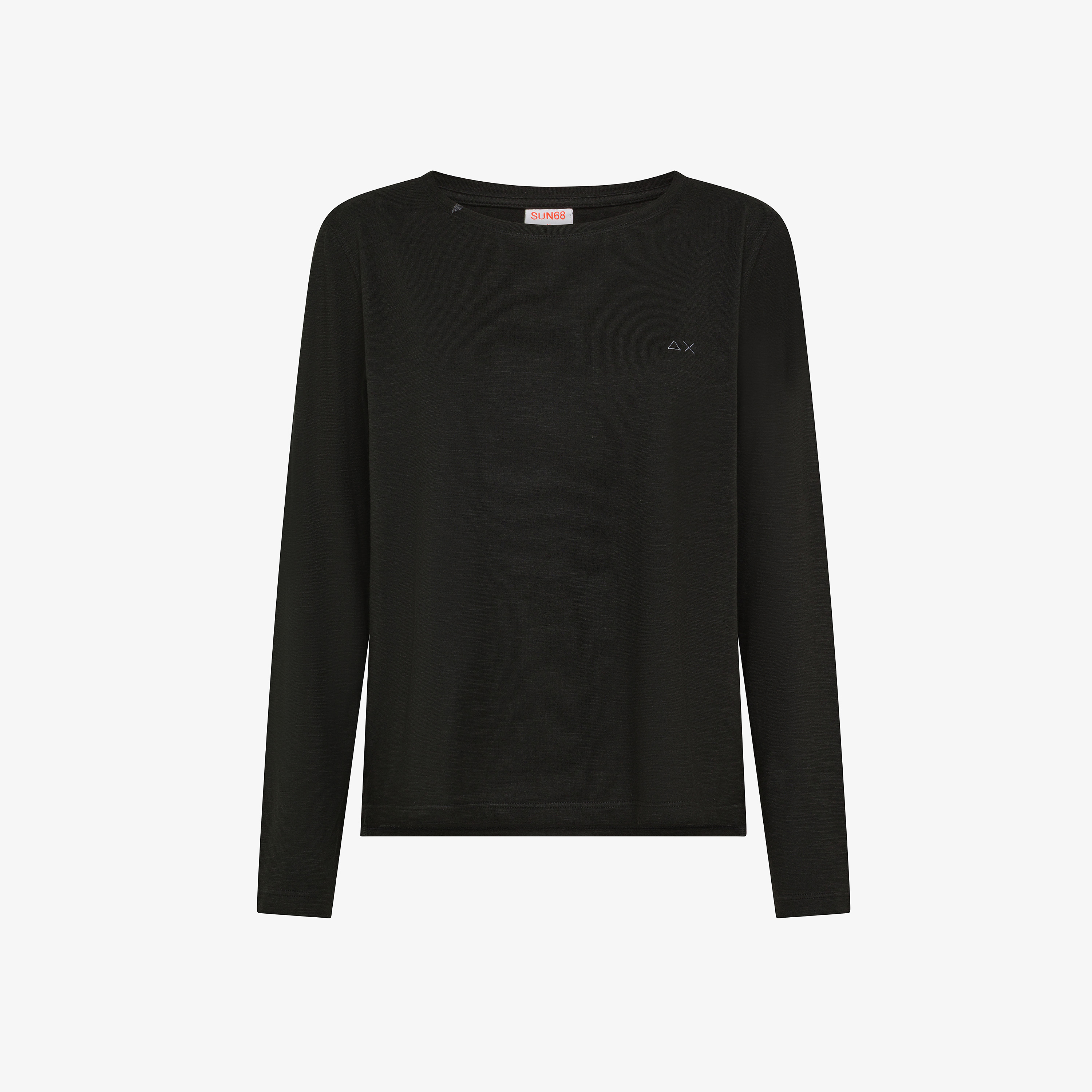 Black cotton jersey boat neckline T-shirt