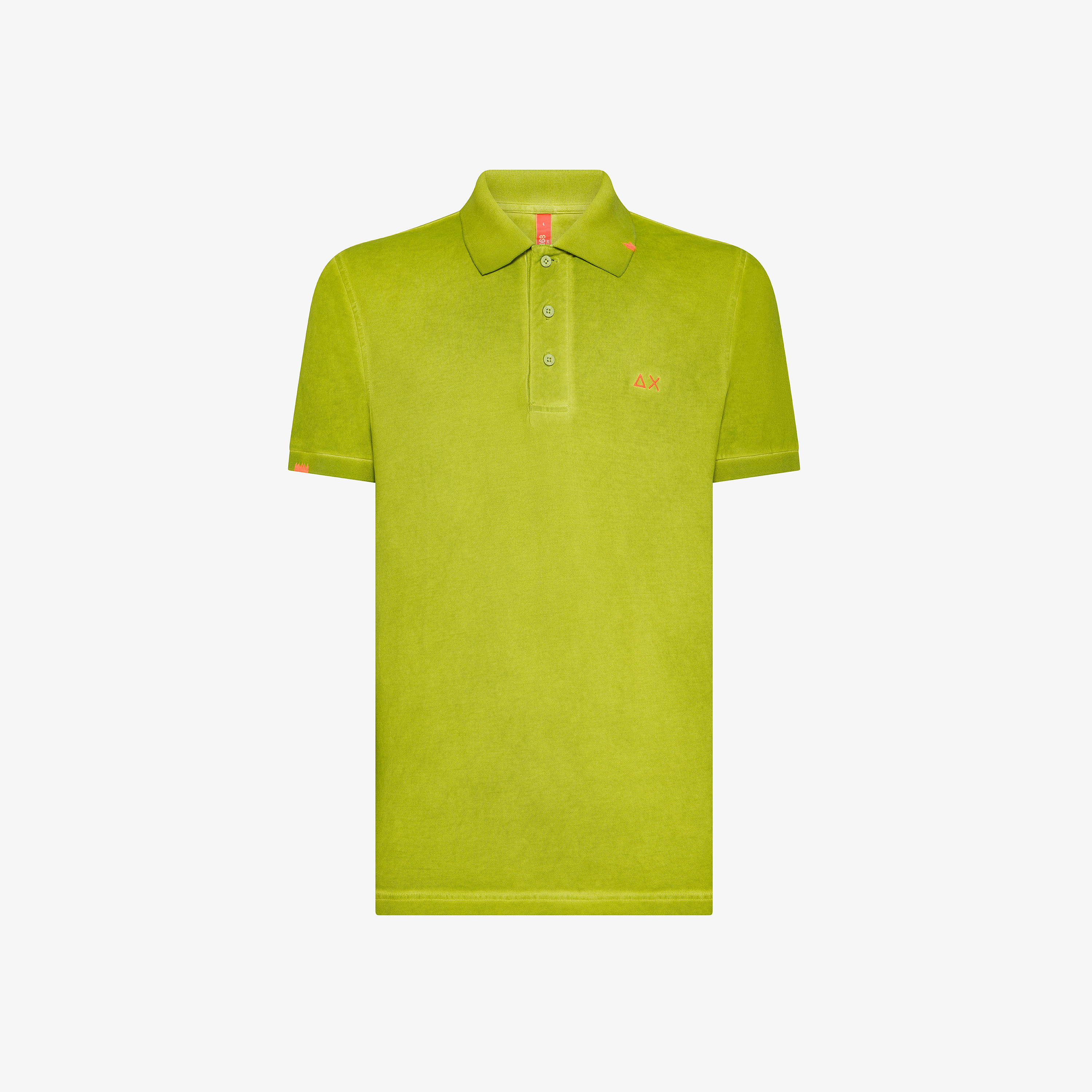 Olive green polo shirt with fluorescent embroidery