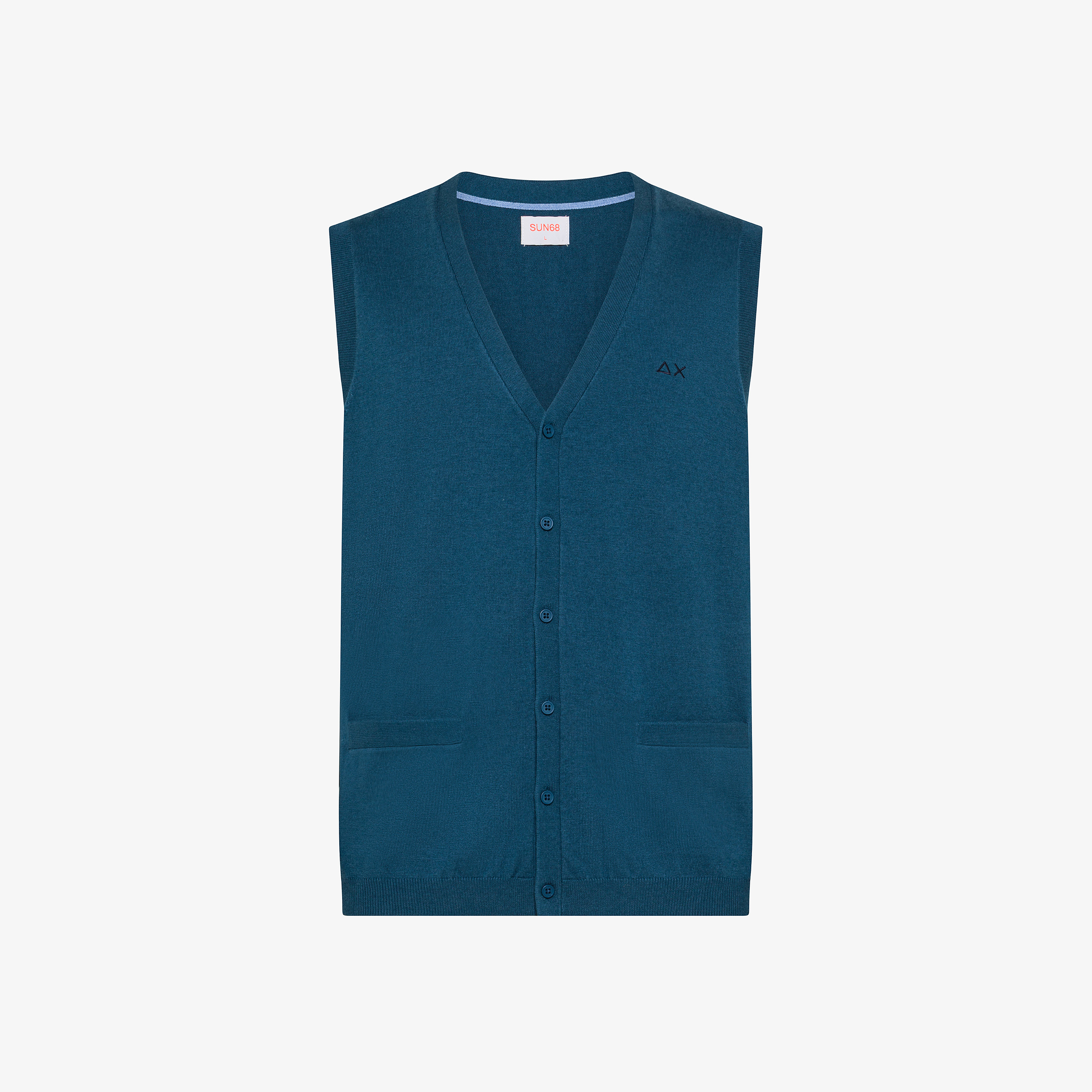 Gilet in cotone e lana con bottoni avio scuro