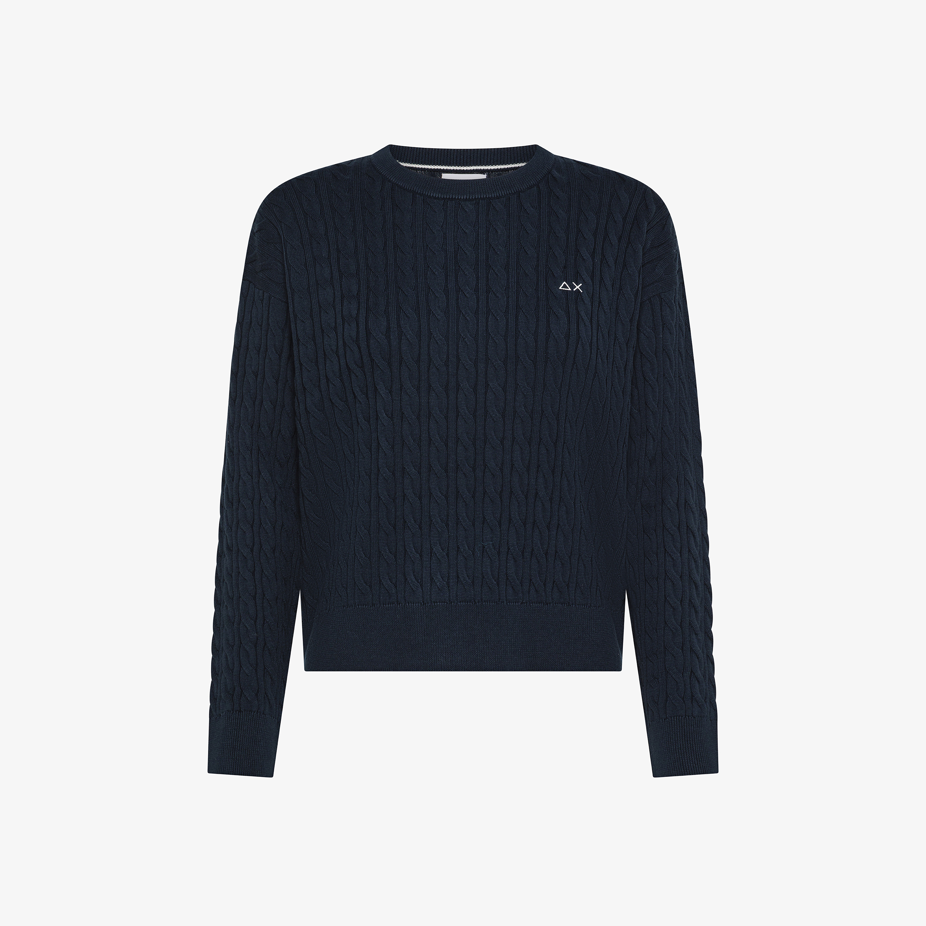 Navy blue cotton cable-knit jumper
