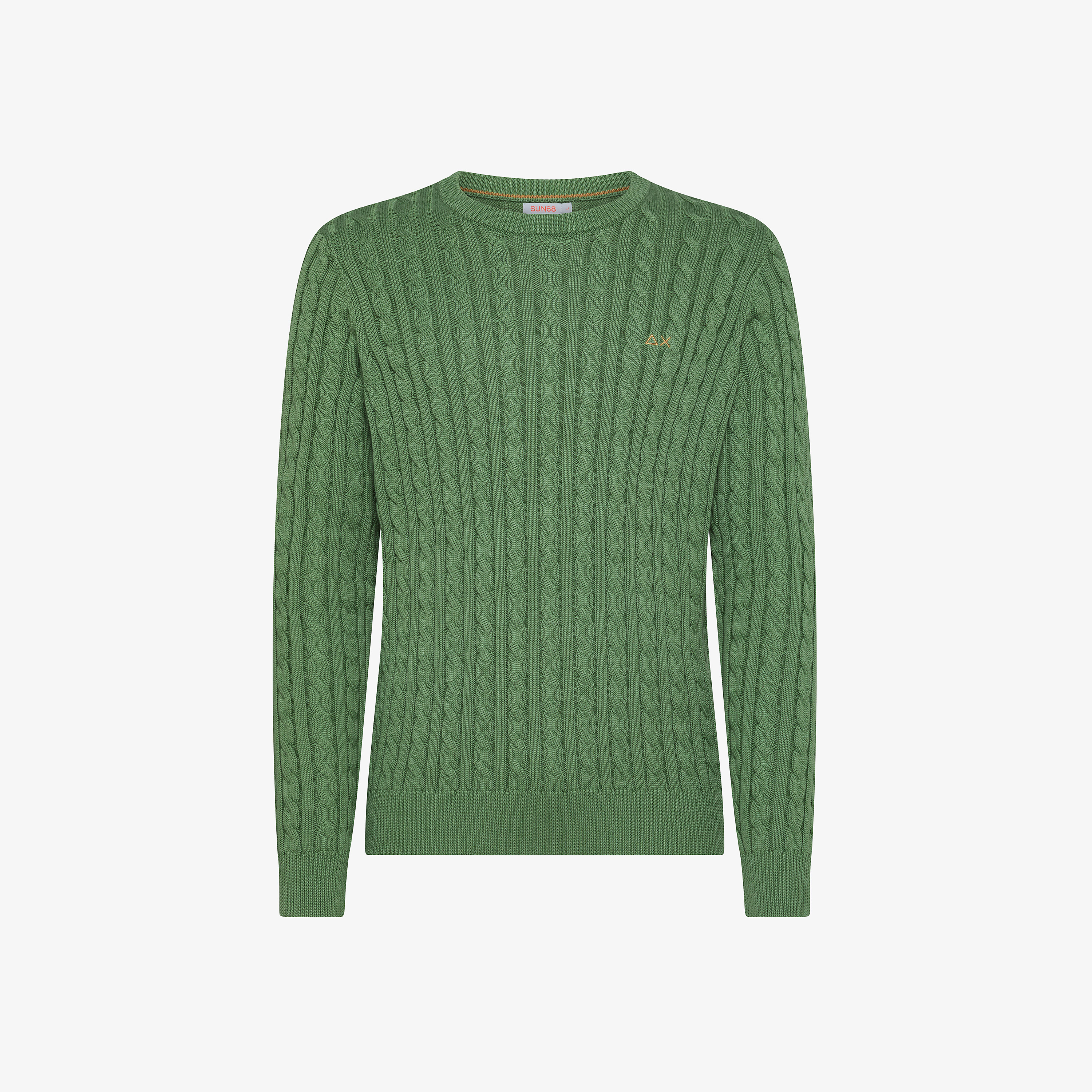 Maglione in cotone a trecce verde salvia
