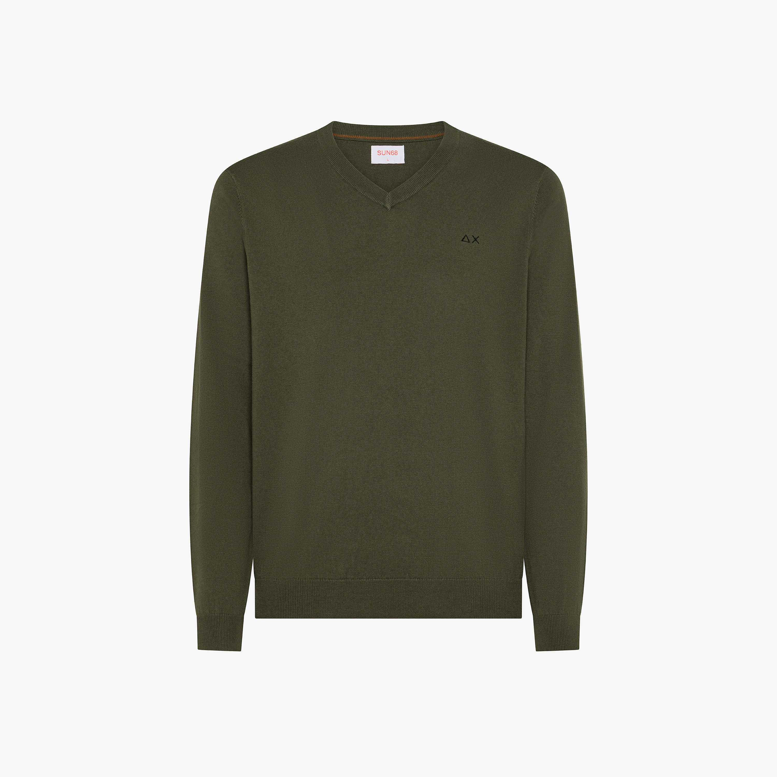 Maglia in lana e cotone con scollo a V militare scuro