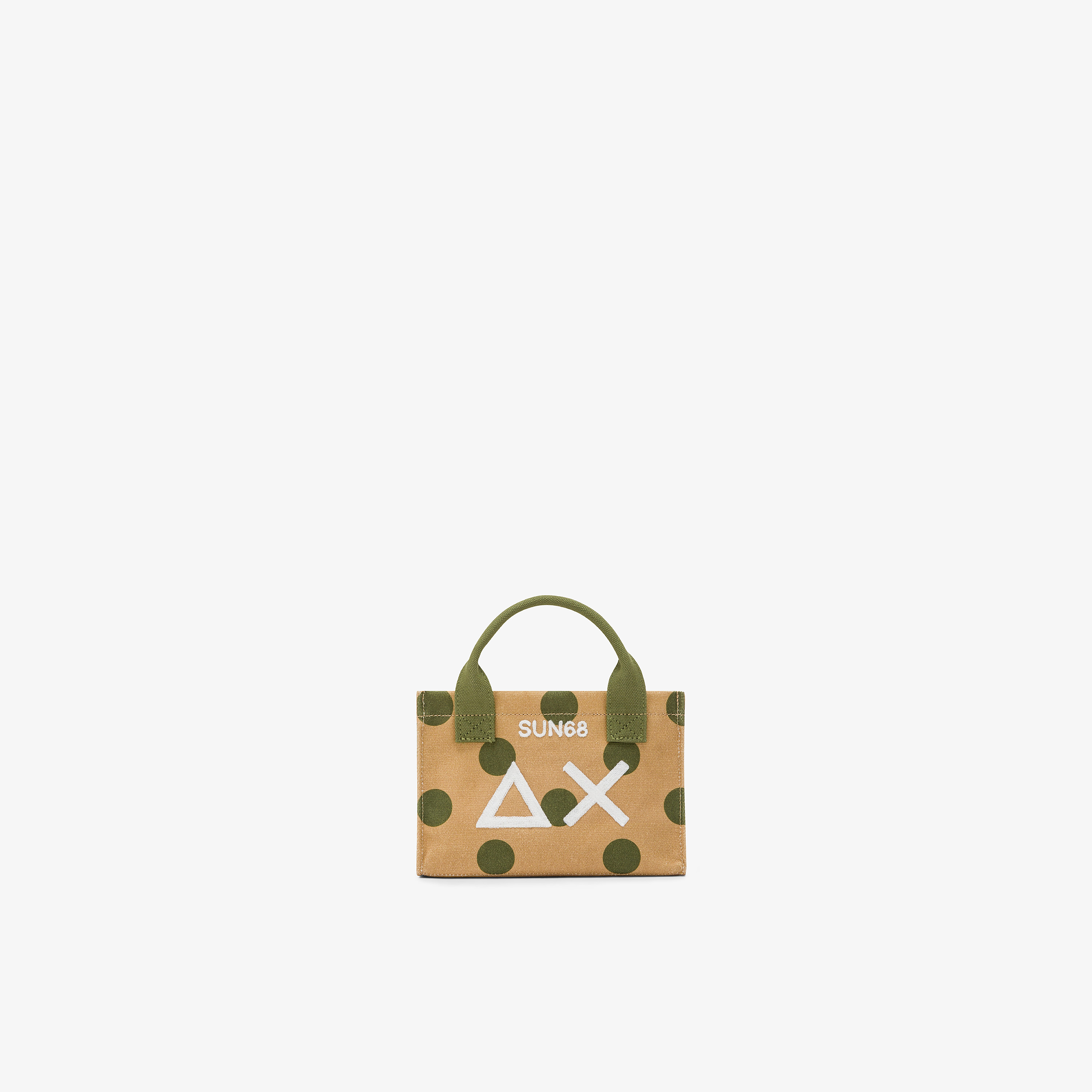 Mini bag in cotone a pois beige e verde scuro