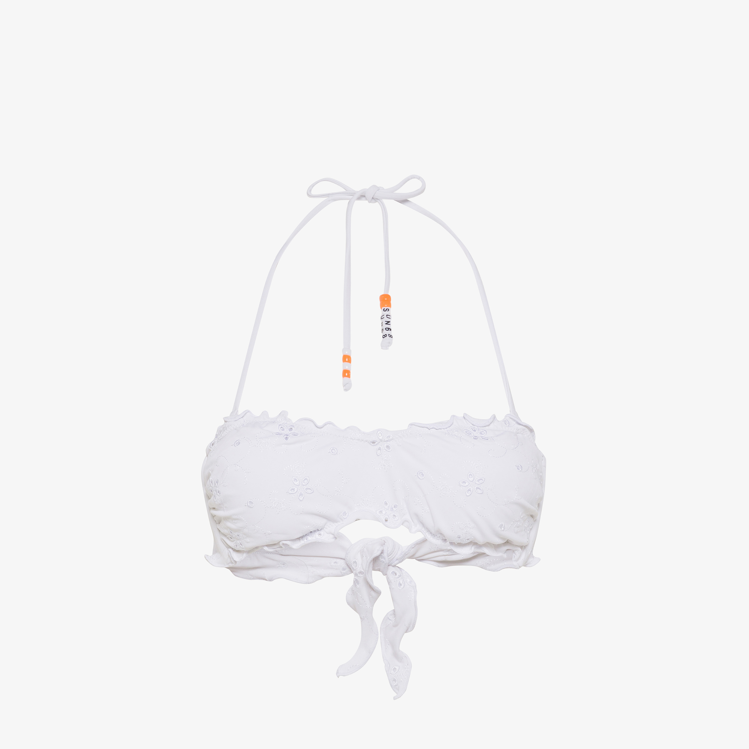 Off white nylon bikini top with embroidery