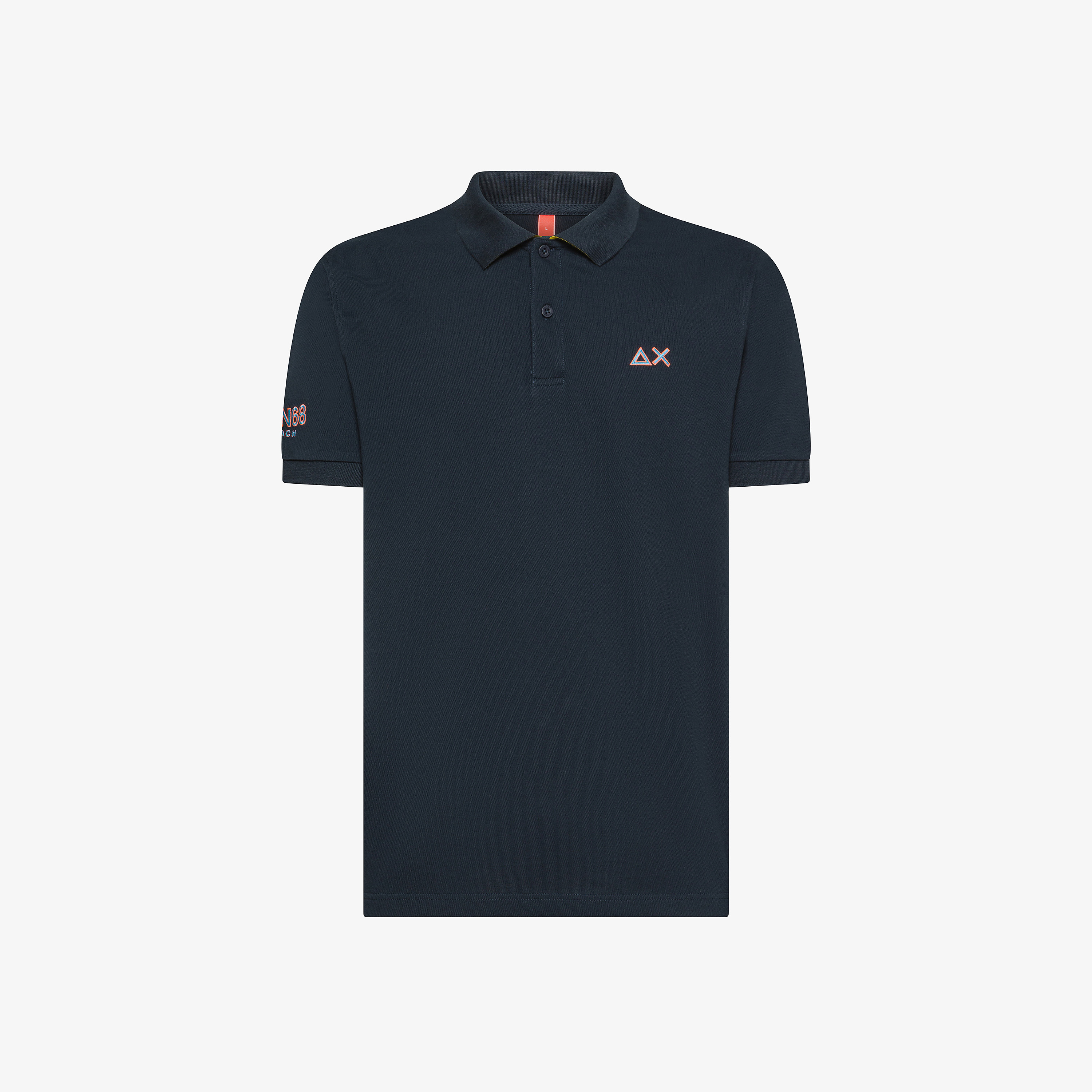 Navy blue polo shirt with contrast collar underside