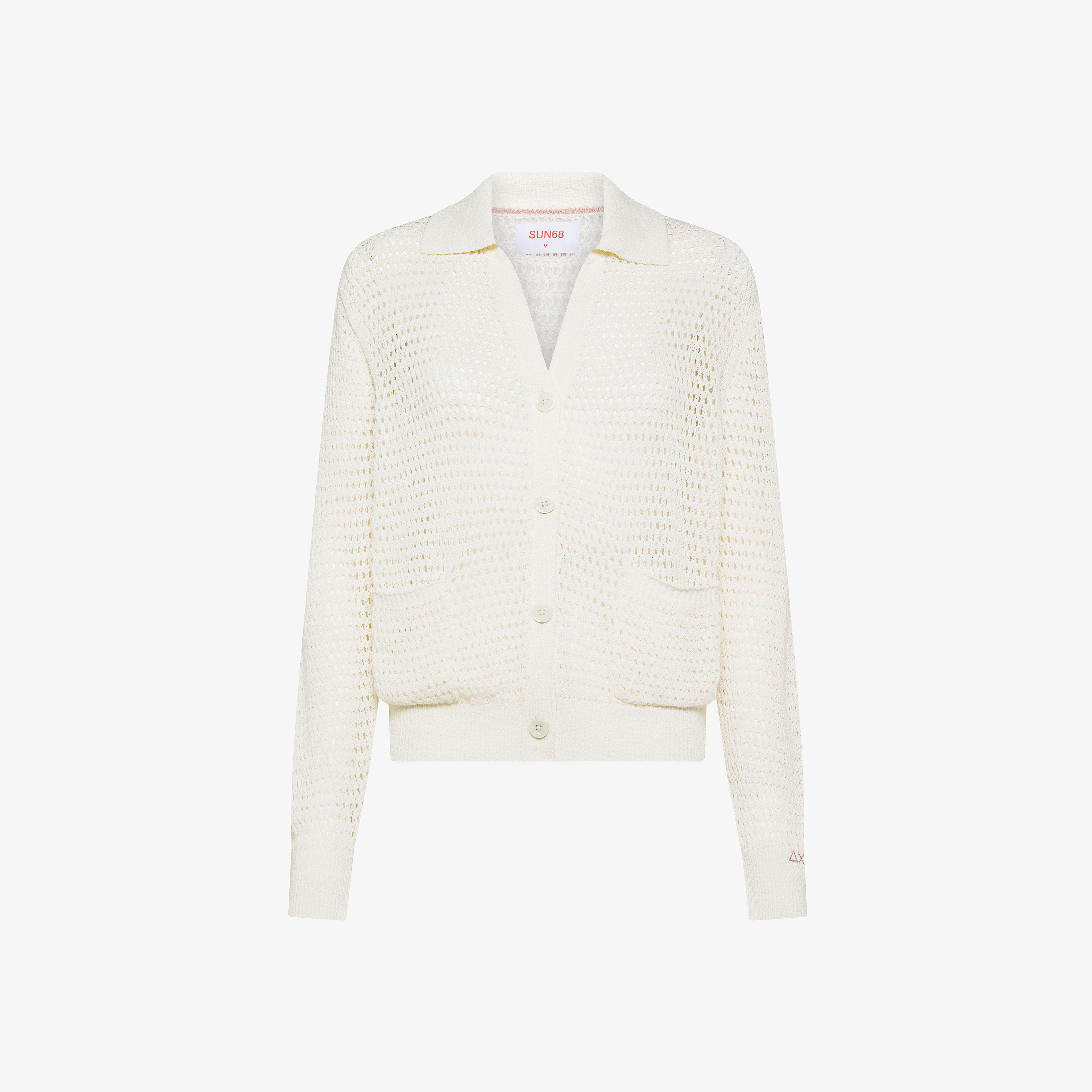 Cardigan in maglia di cotone bianco panna