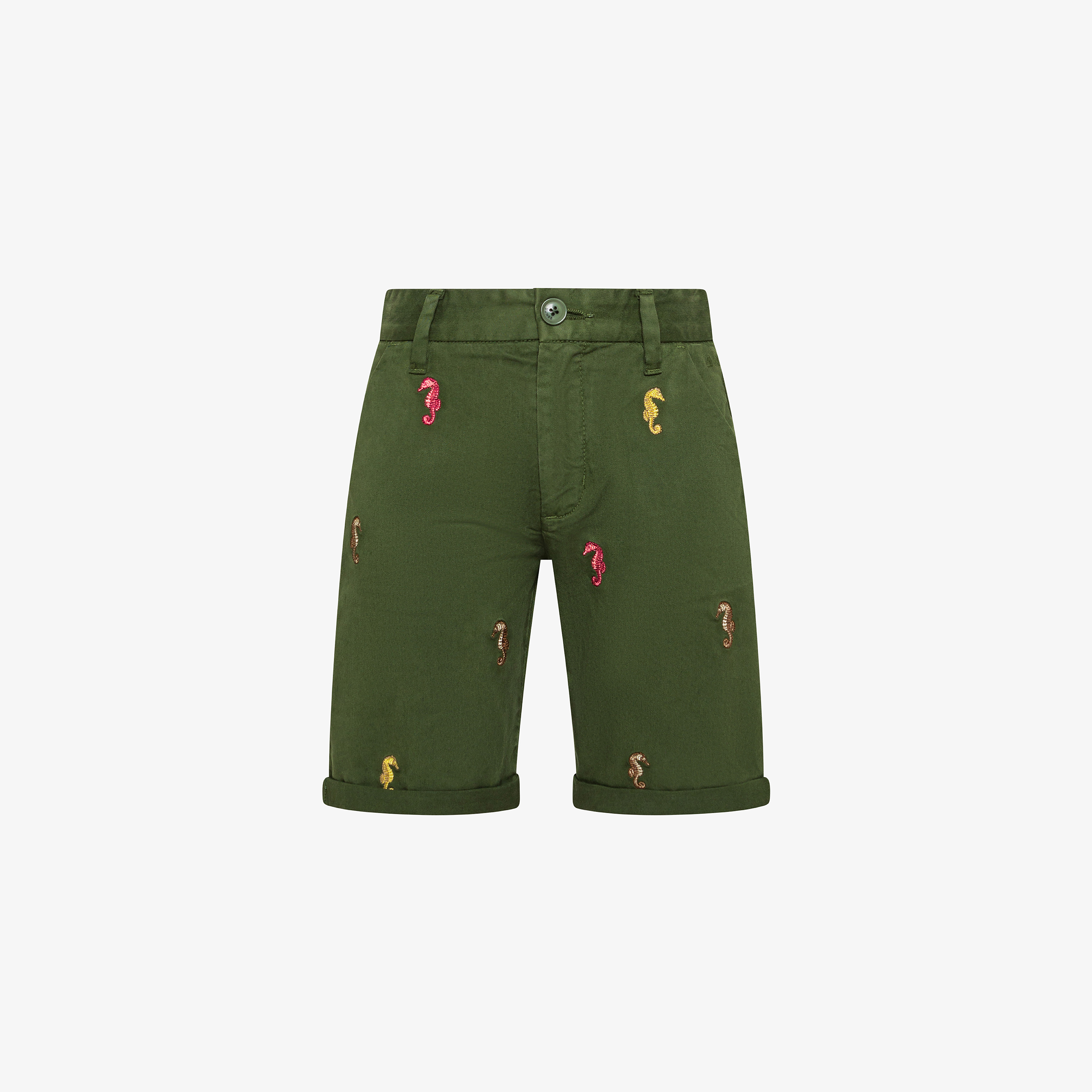 Dark green chino shorts with embroidery