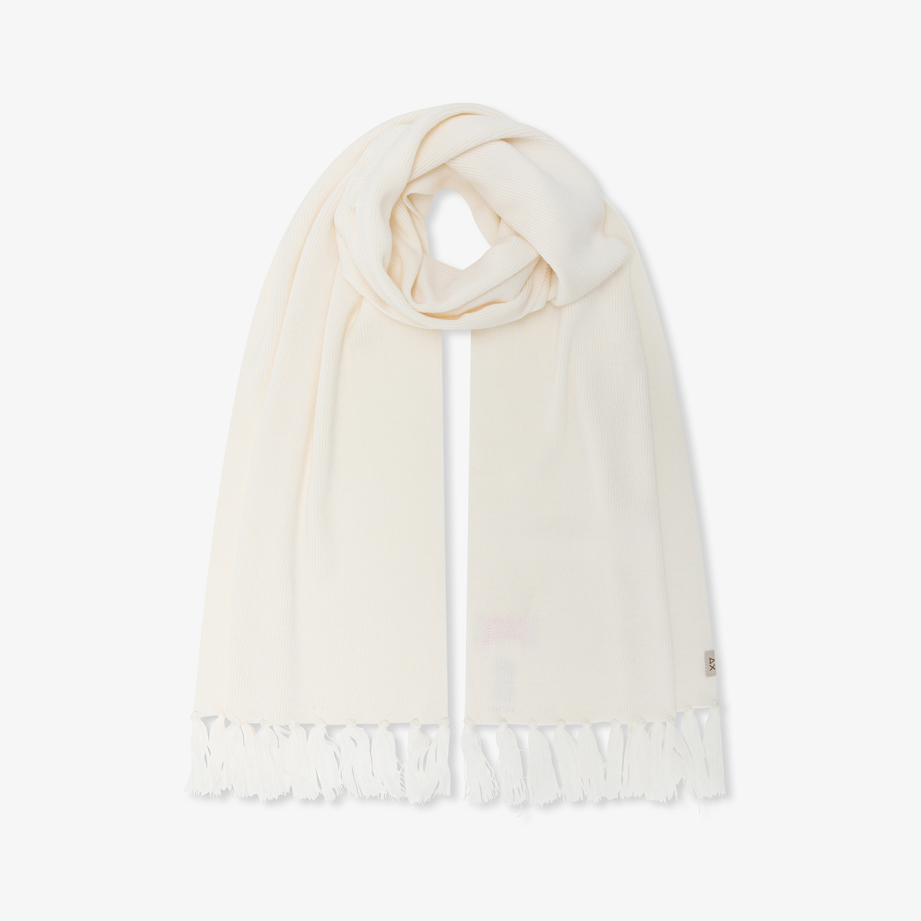Sciarpa in misto lana con frange bianco panna