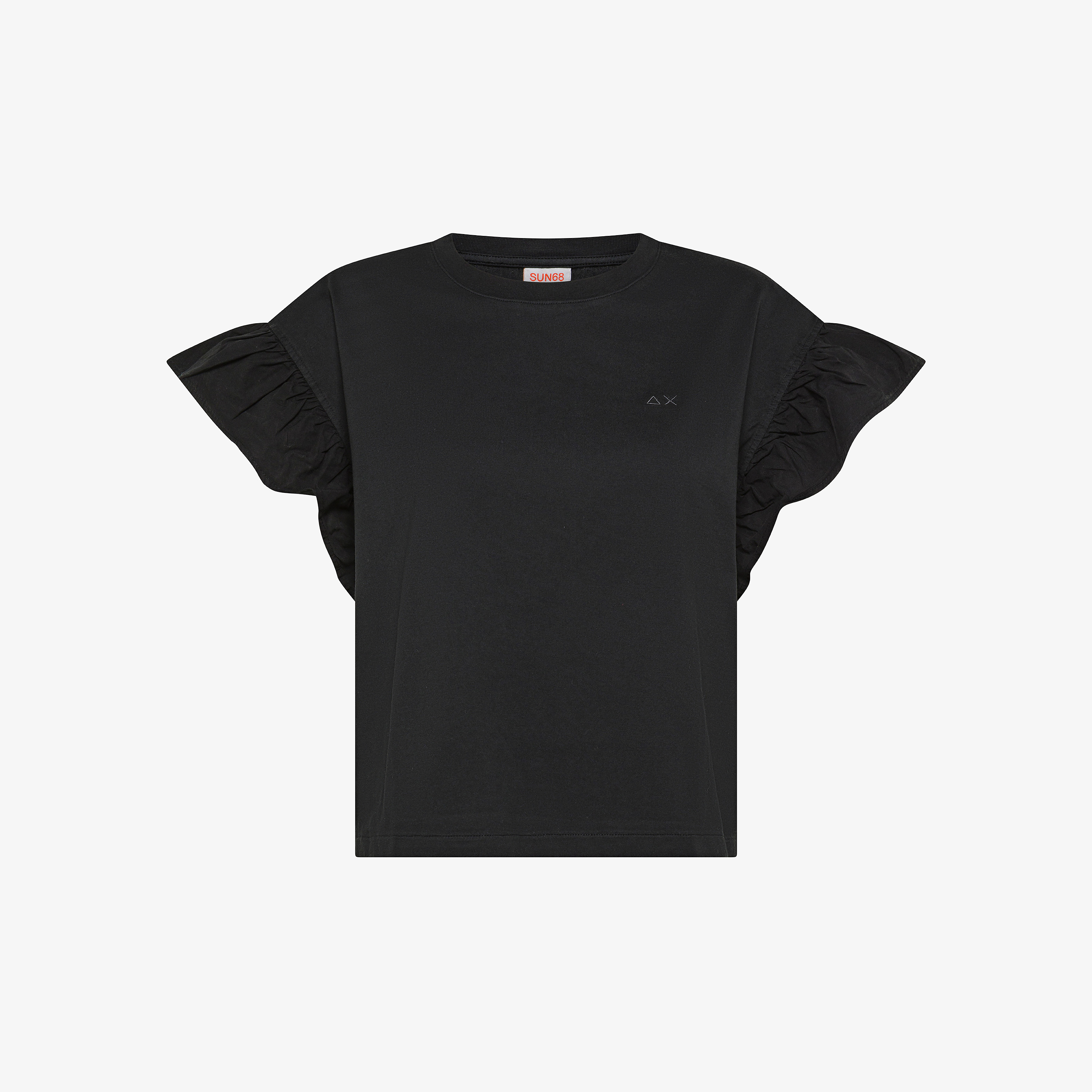Black cotton T-shirt with cap sleeves