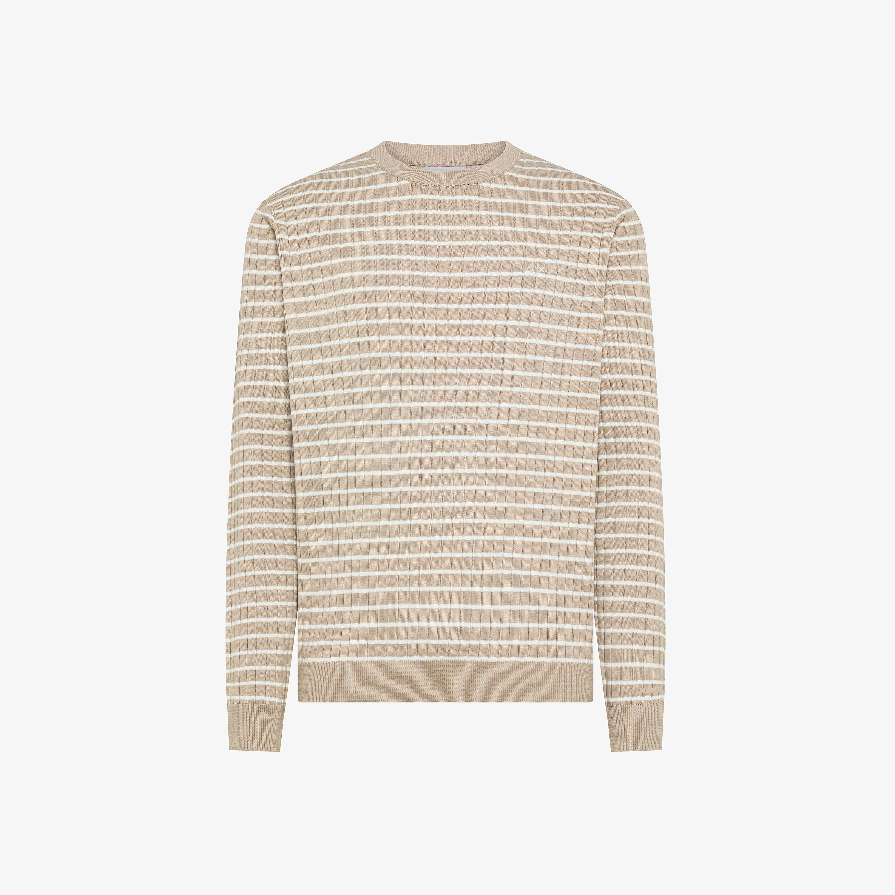 Maglia in cotone a righe grigio stone/bianco panna