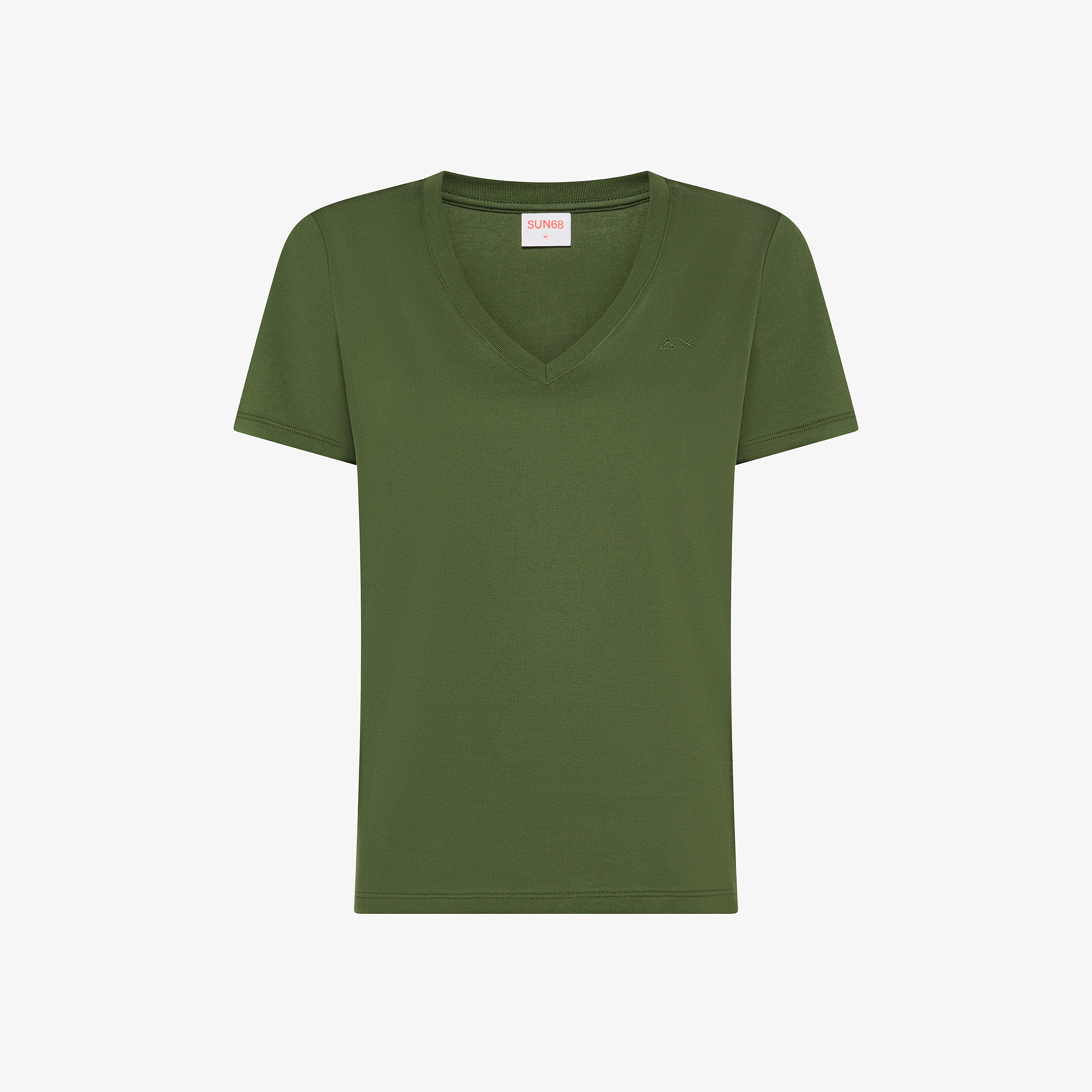 T-shirt con scollo a V in cotone verde scuro