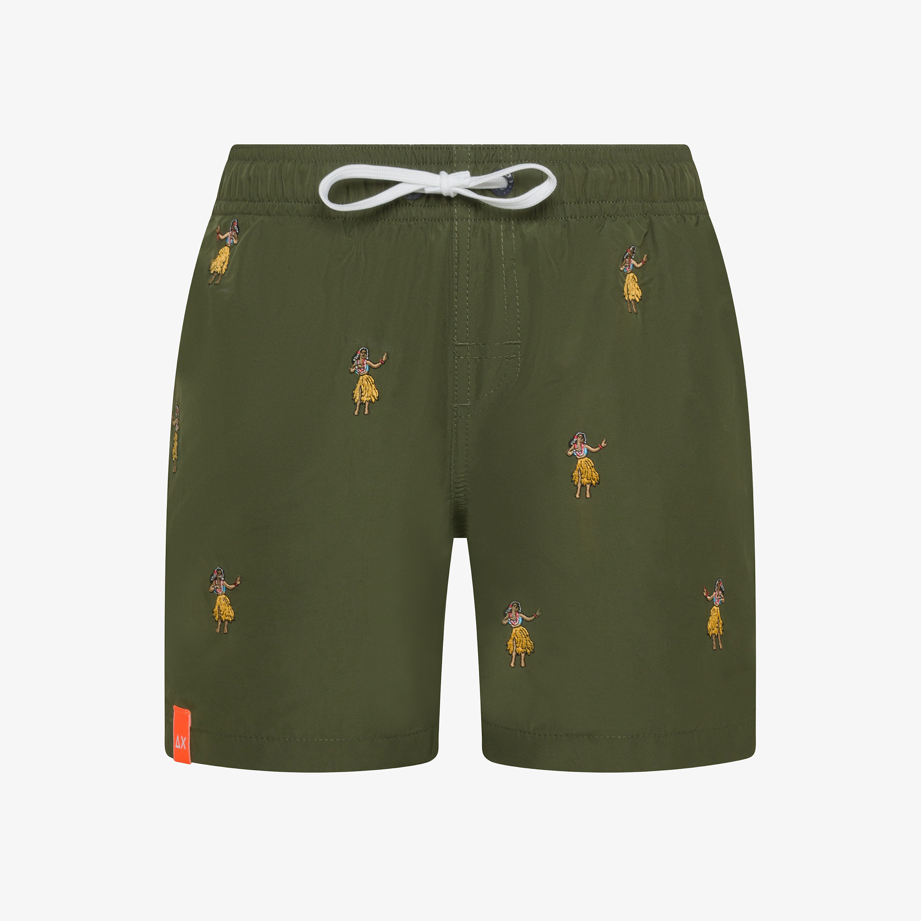 Military green striped swim shorts with embroidery  Military green striped swim shorts with embroidery