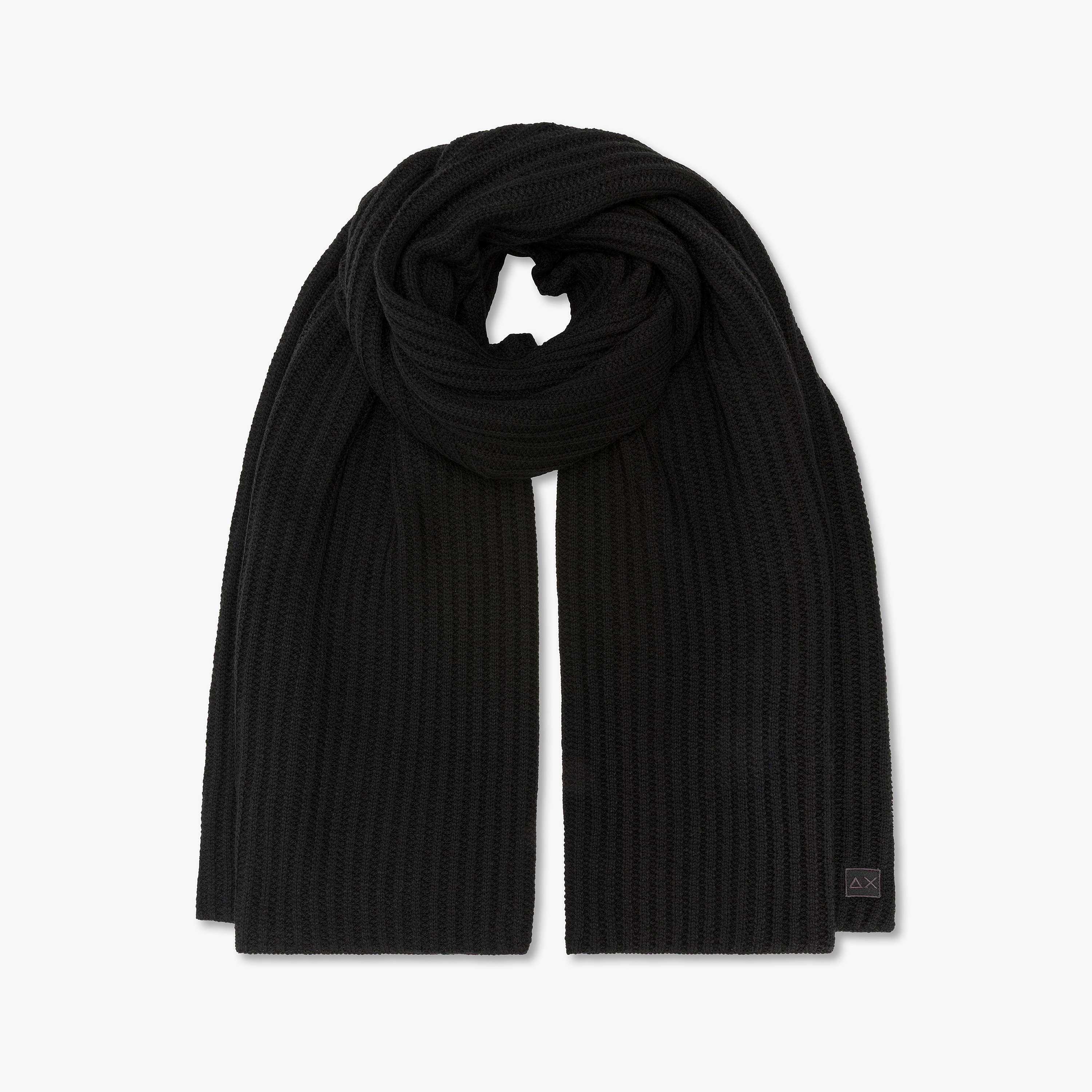 Black ribbed wool blend scarf