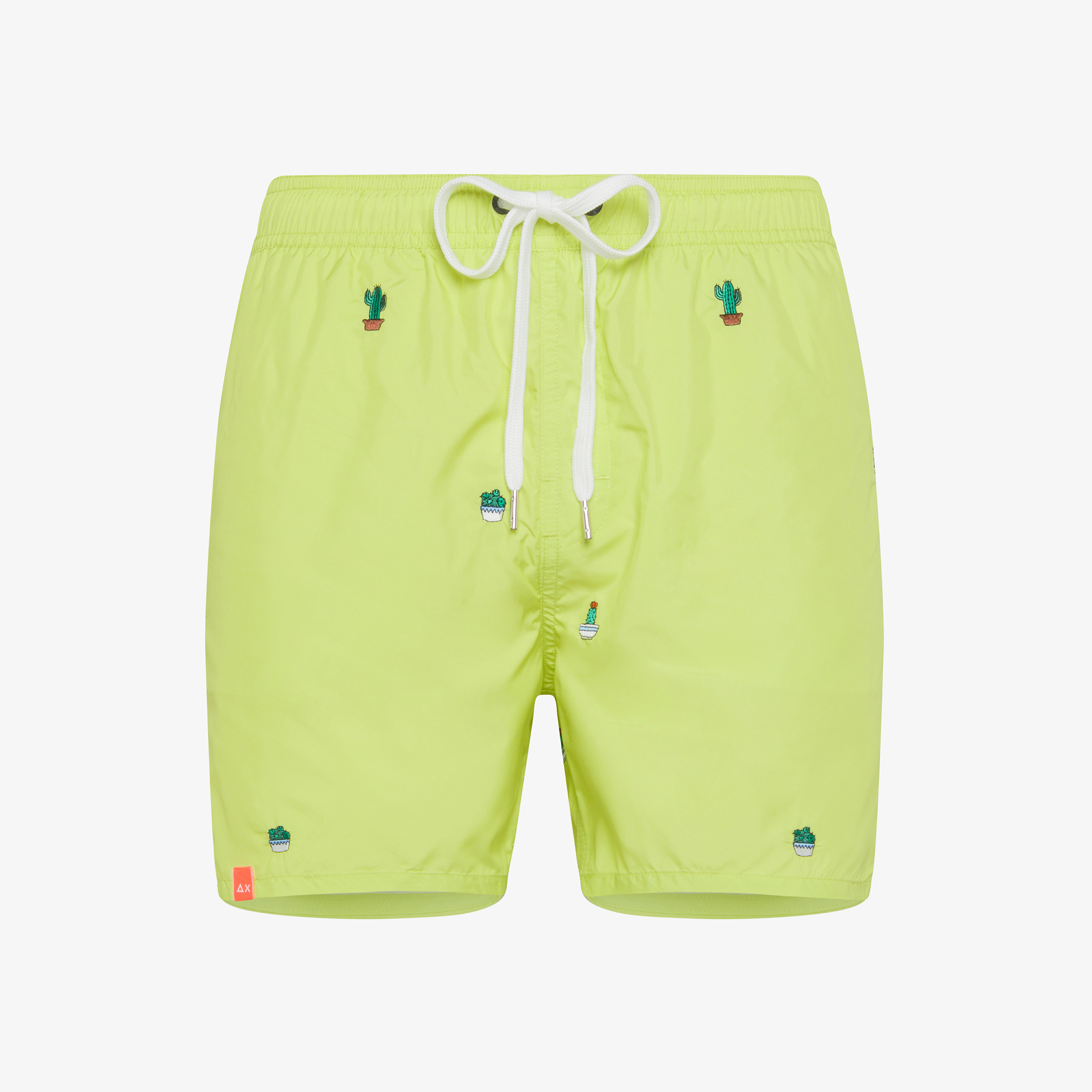 Lime yellow checked swim shorts with embroidery
