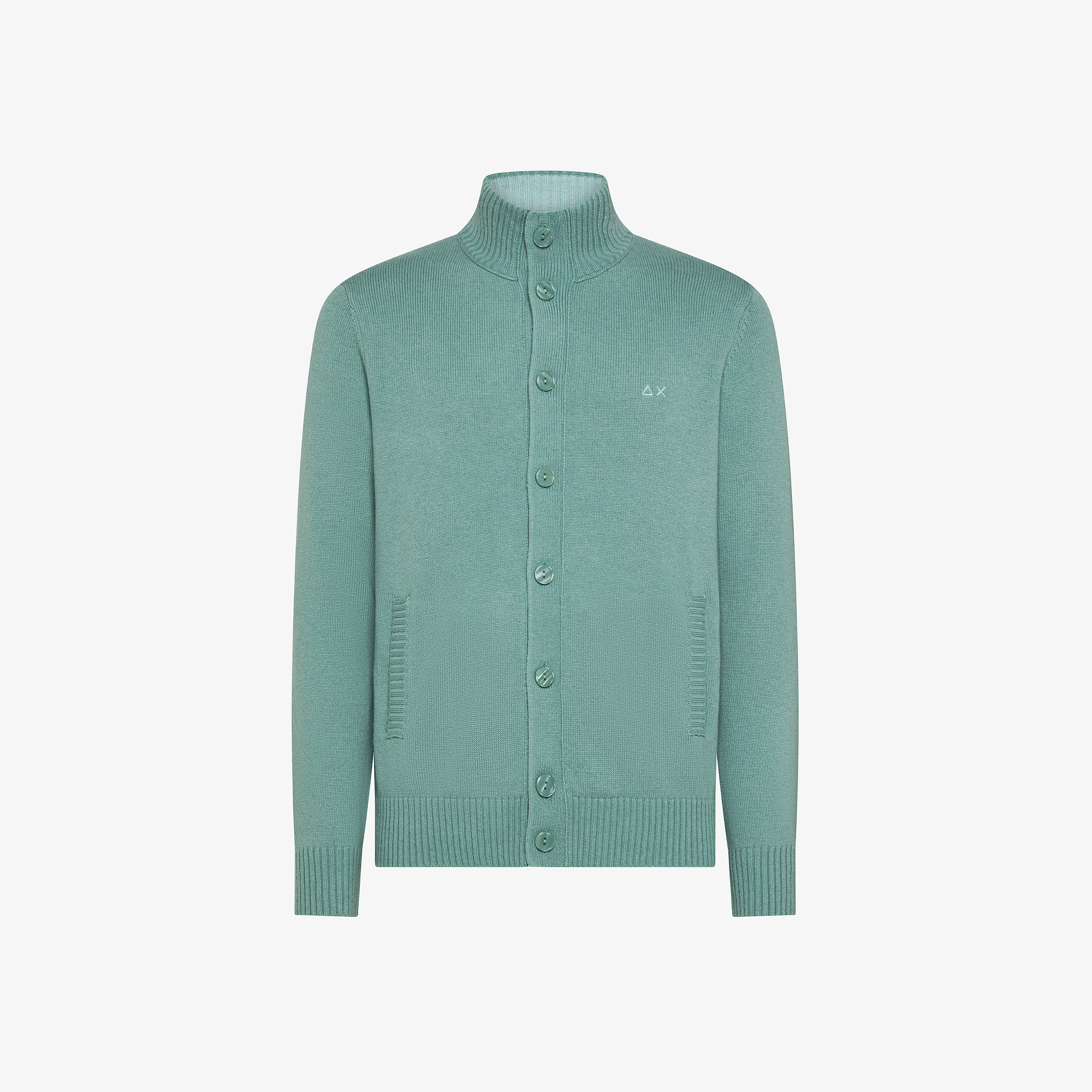 Cardigan in lana e cashmere con bottoni azzurro cenere