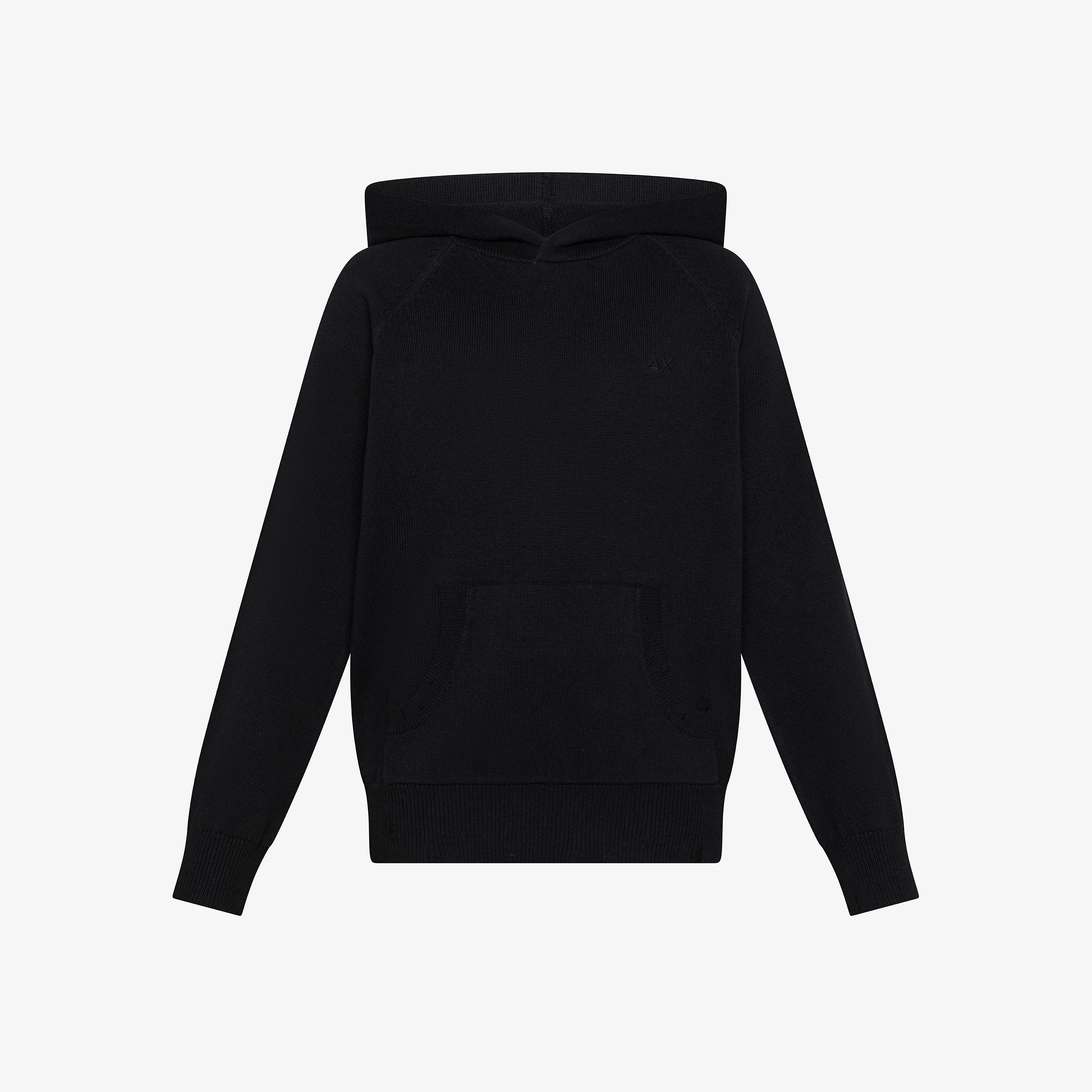 Black wool and cotton hooded jumper