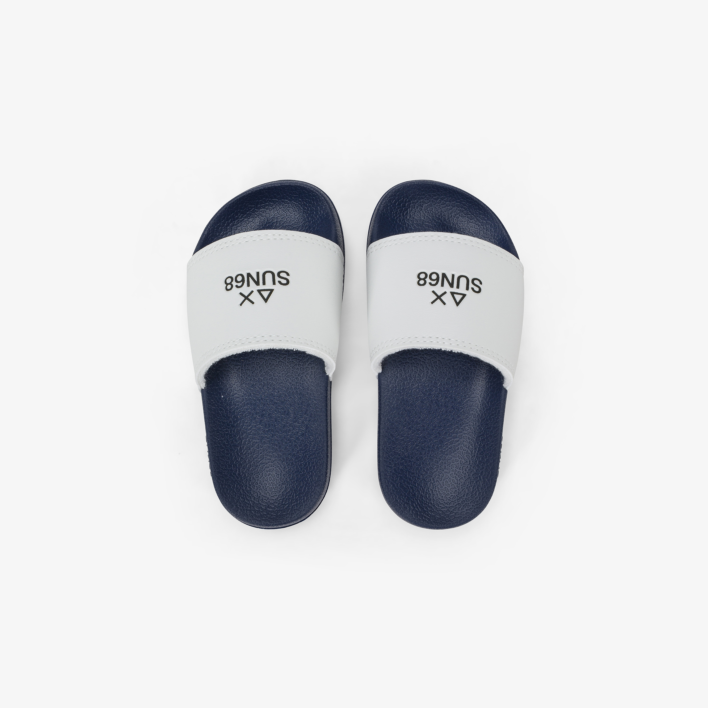 Navy blue/white PU slides