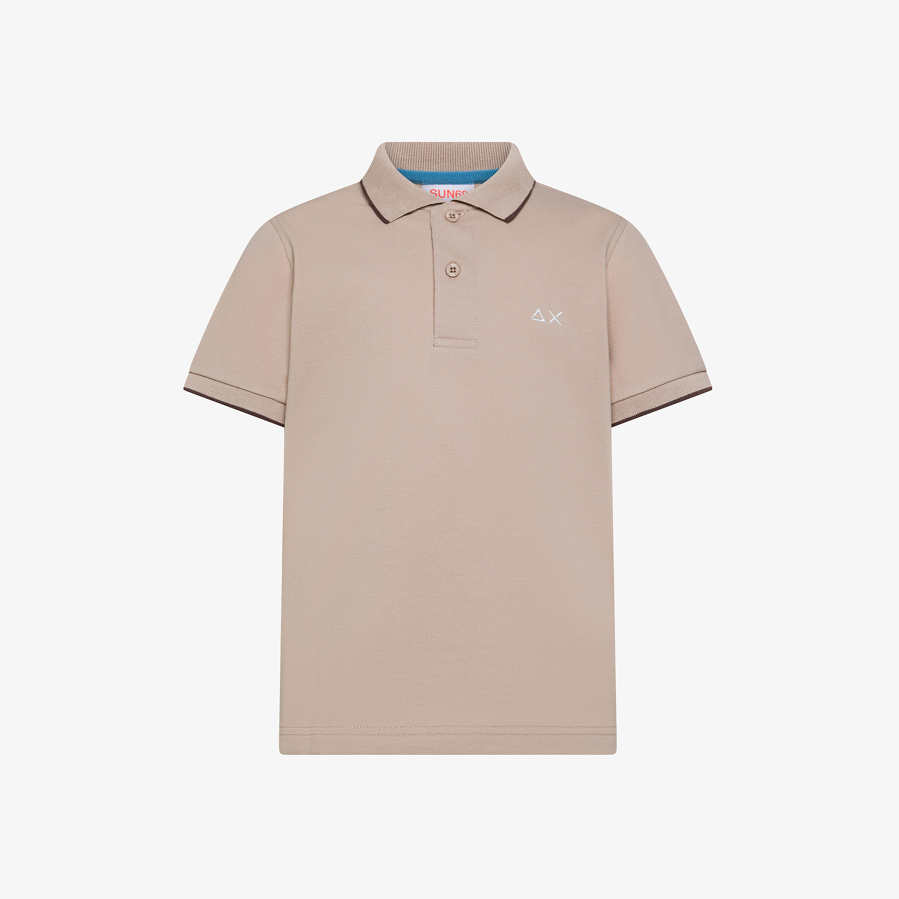 Stone grey cotton polo with contrast details