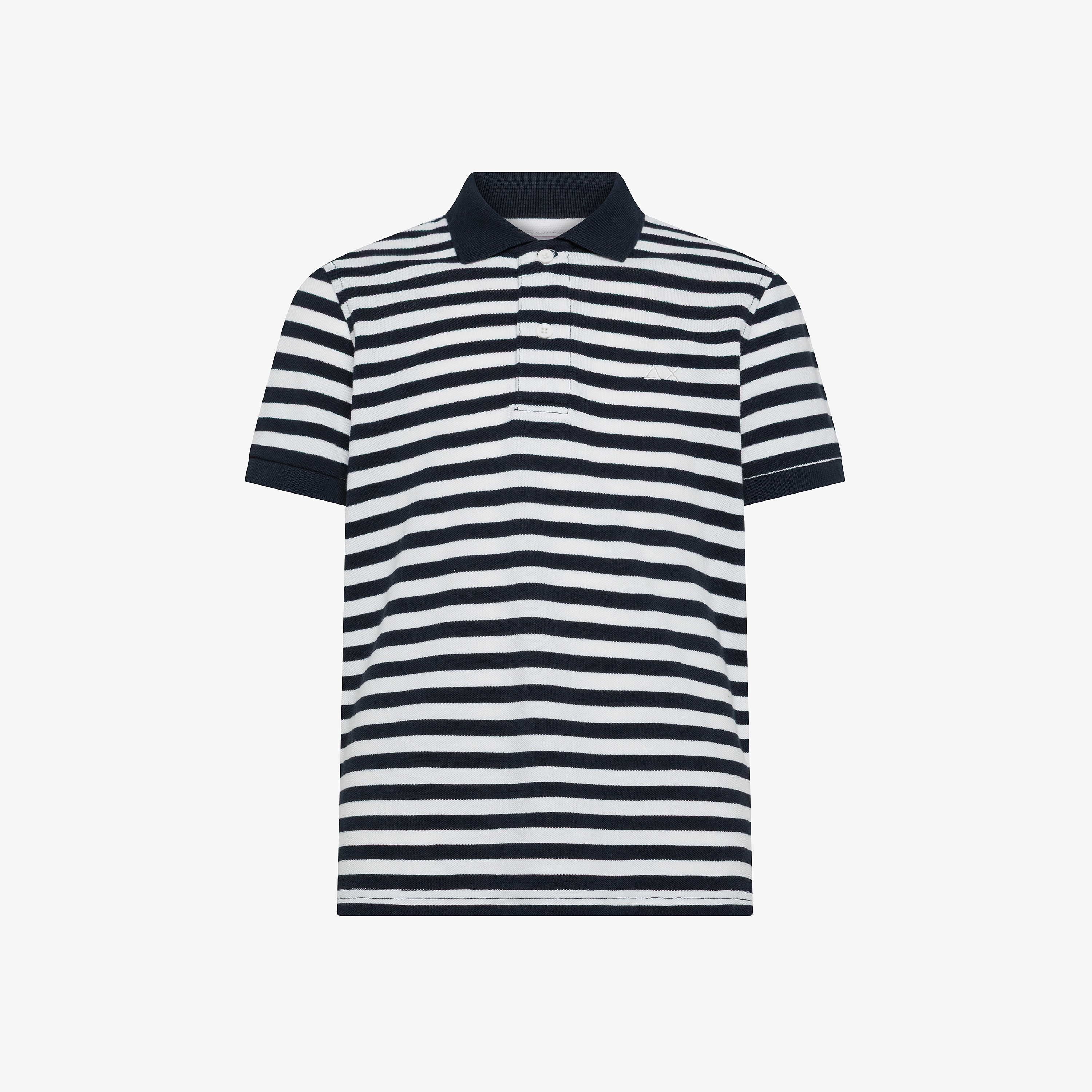 Polo in piquet di cotone a righe blu navy/bianco panna