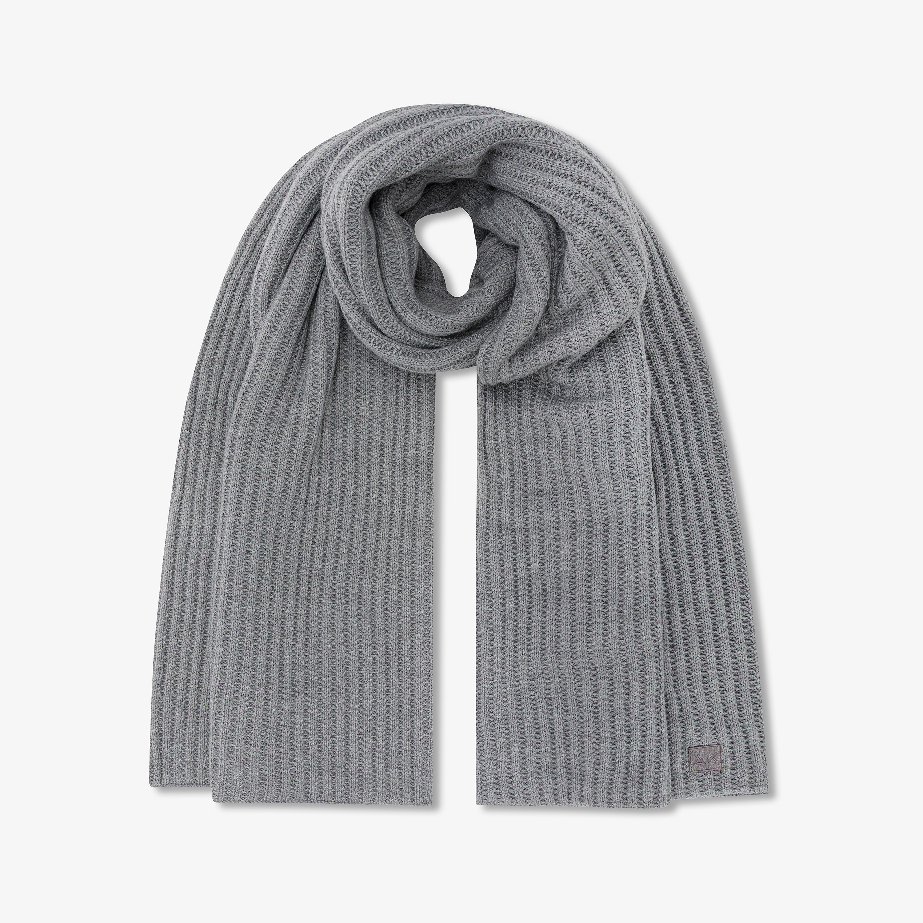 Medium grey ribbed wool blend scarf