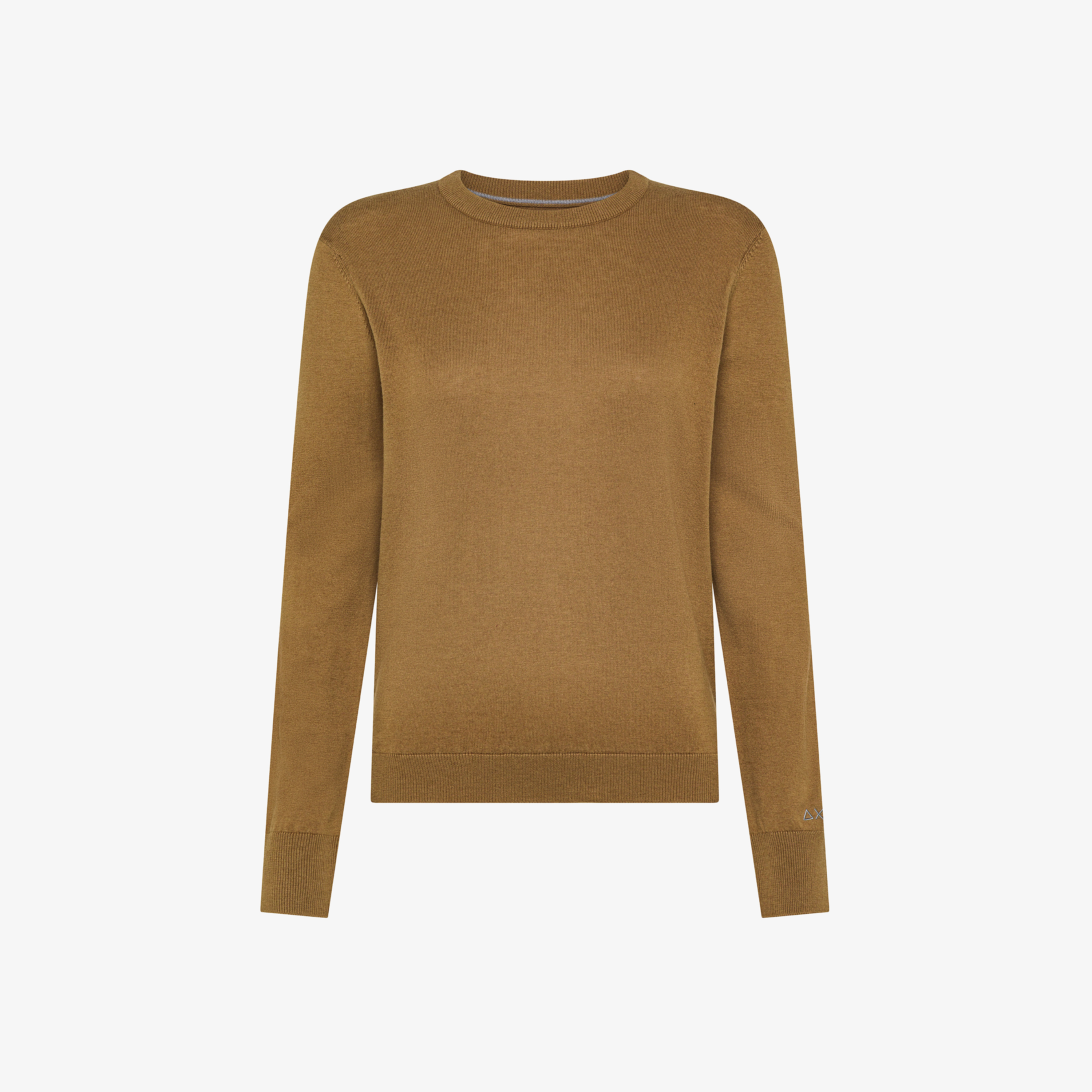 Maglia girocollo in lana e cotone marrone deserto