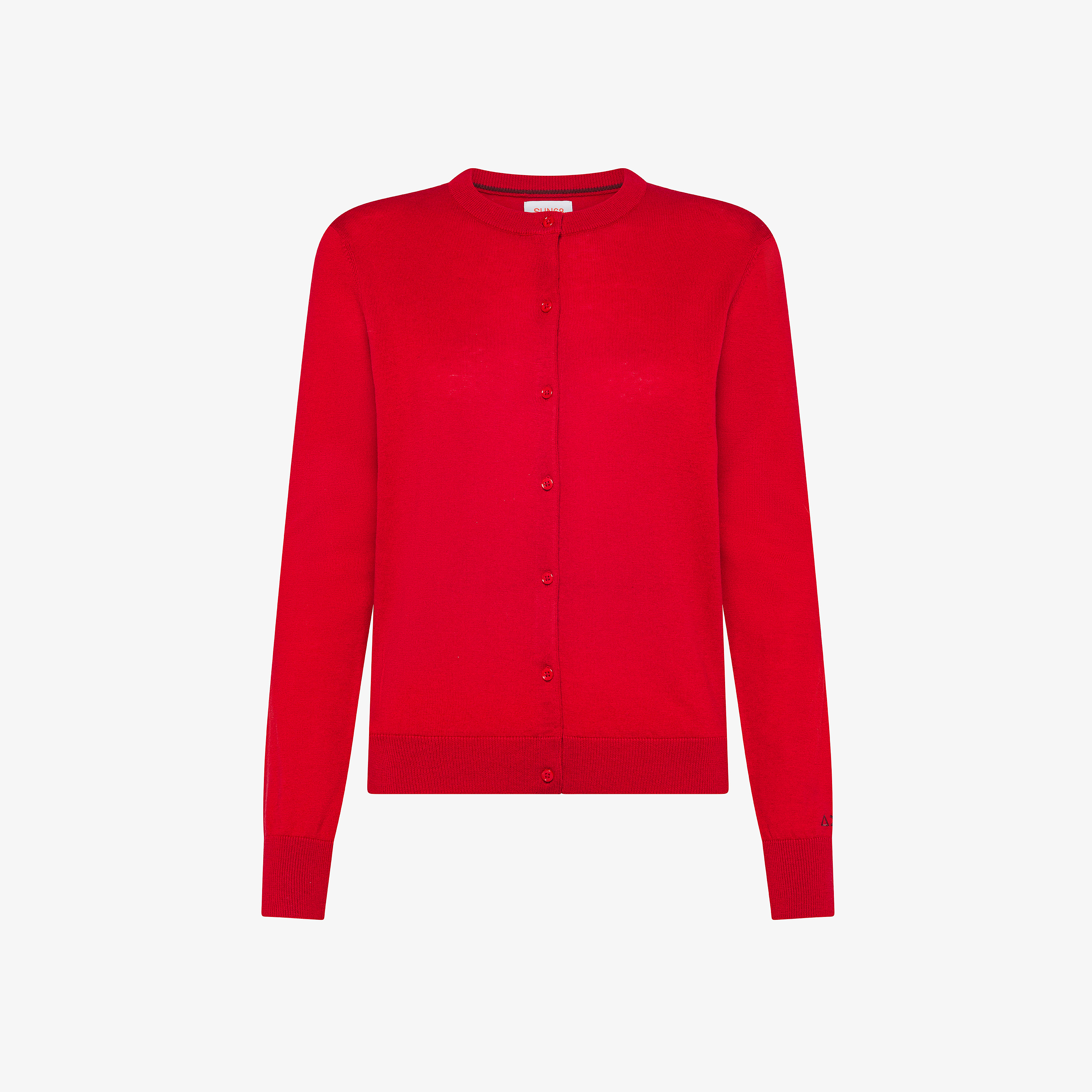Cardigan girocollo in lana e cotone rosso fuoco