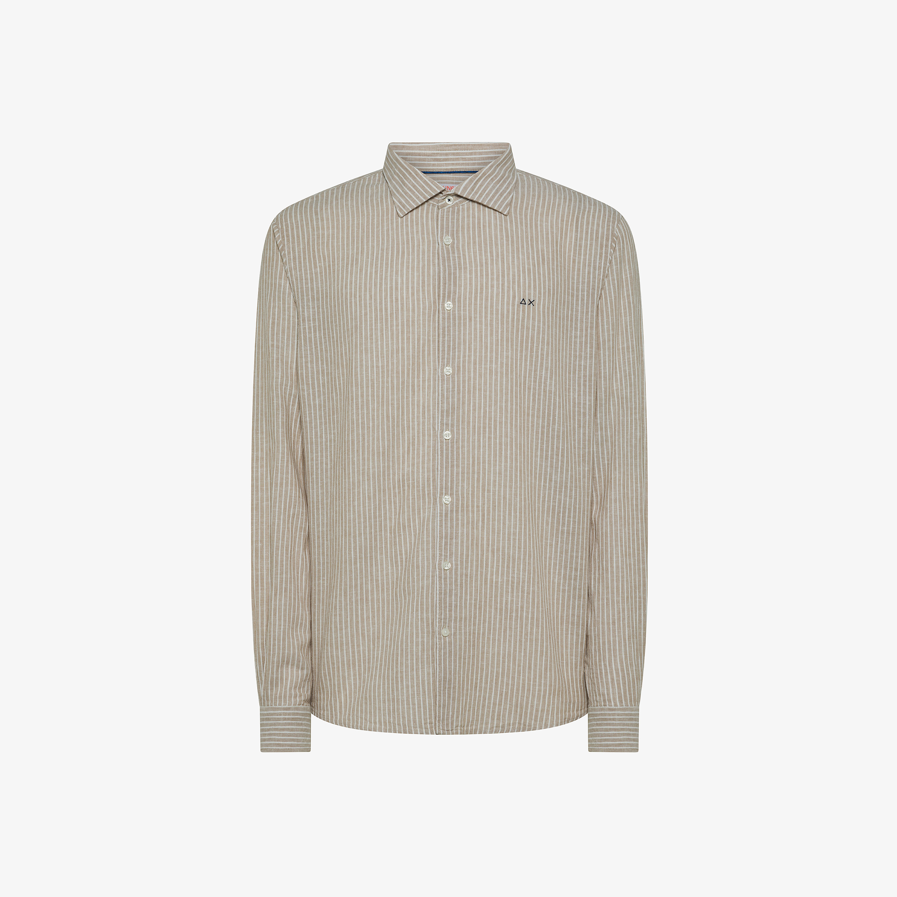 Sand and white striped linen and cotton shirt