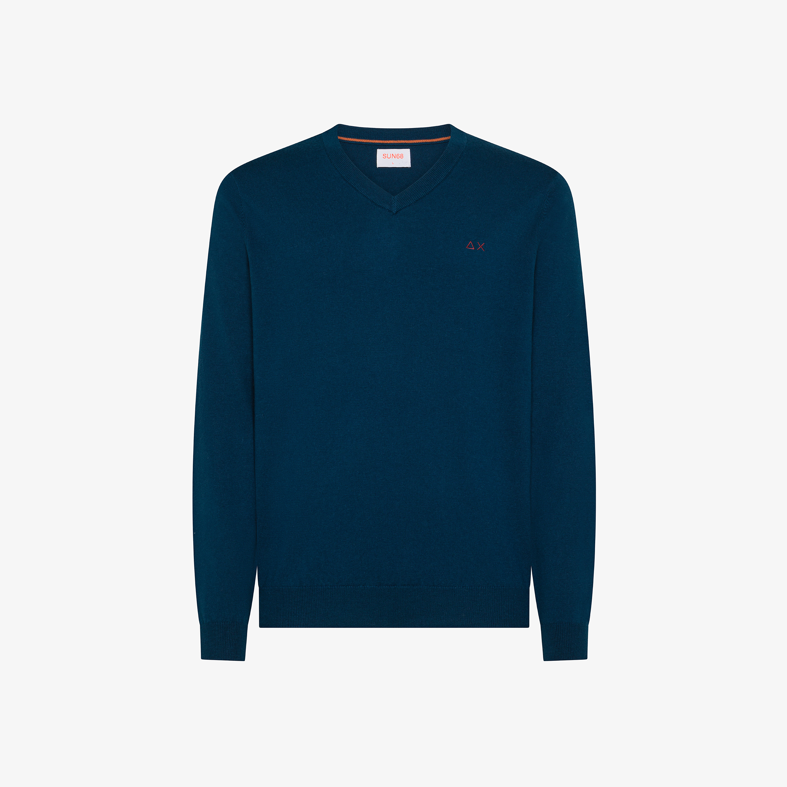 Maglia in lana e cotone con scollo a V petrolio