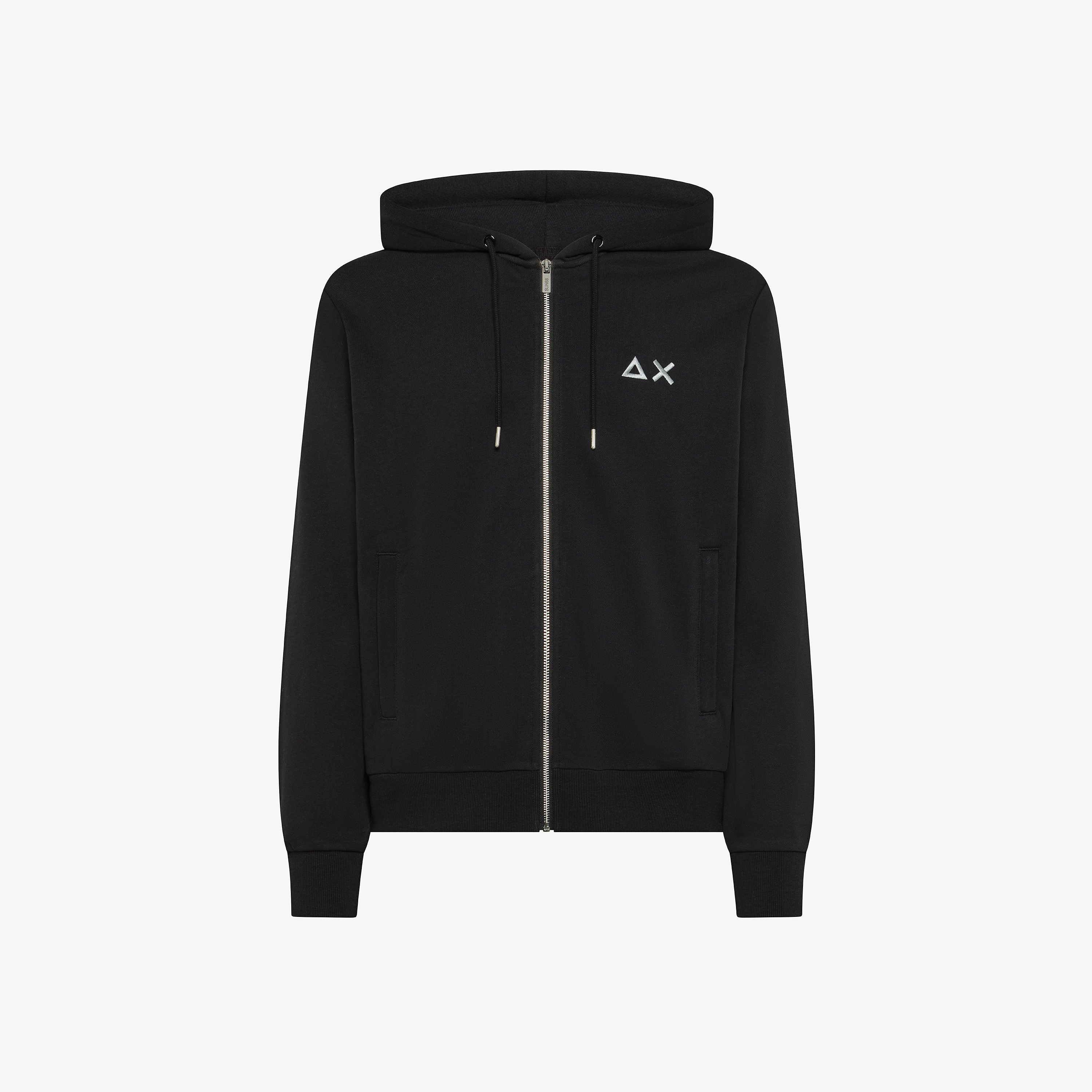 Felpa in cotone con zip e cappuccio nero