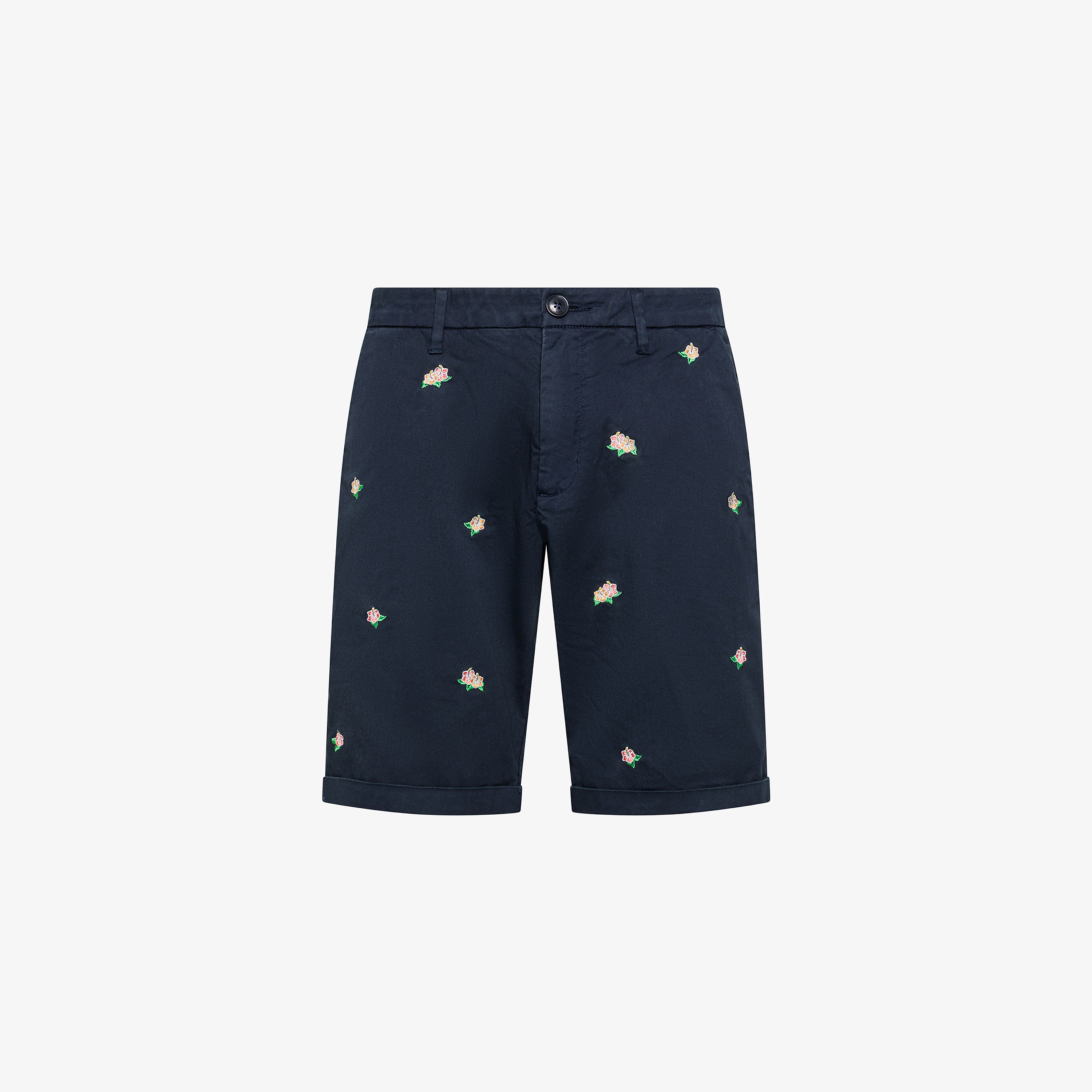 Navy blue chino shorts with embroidery