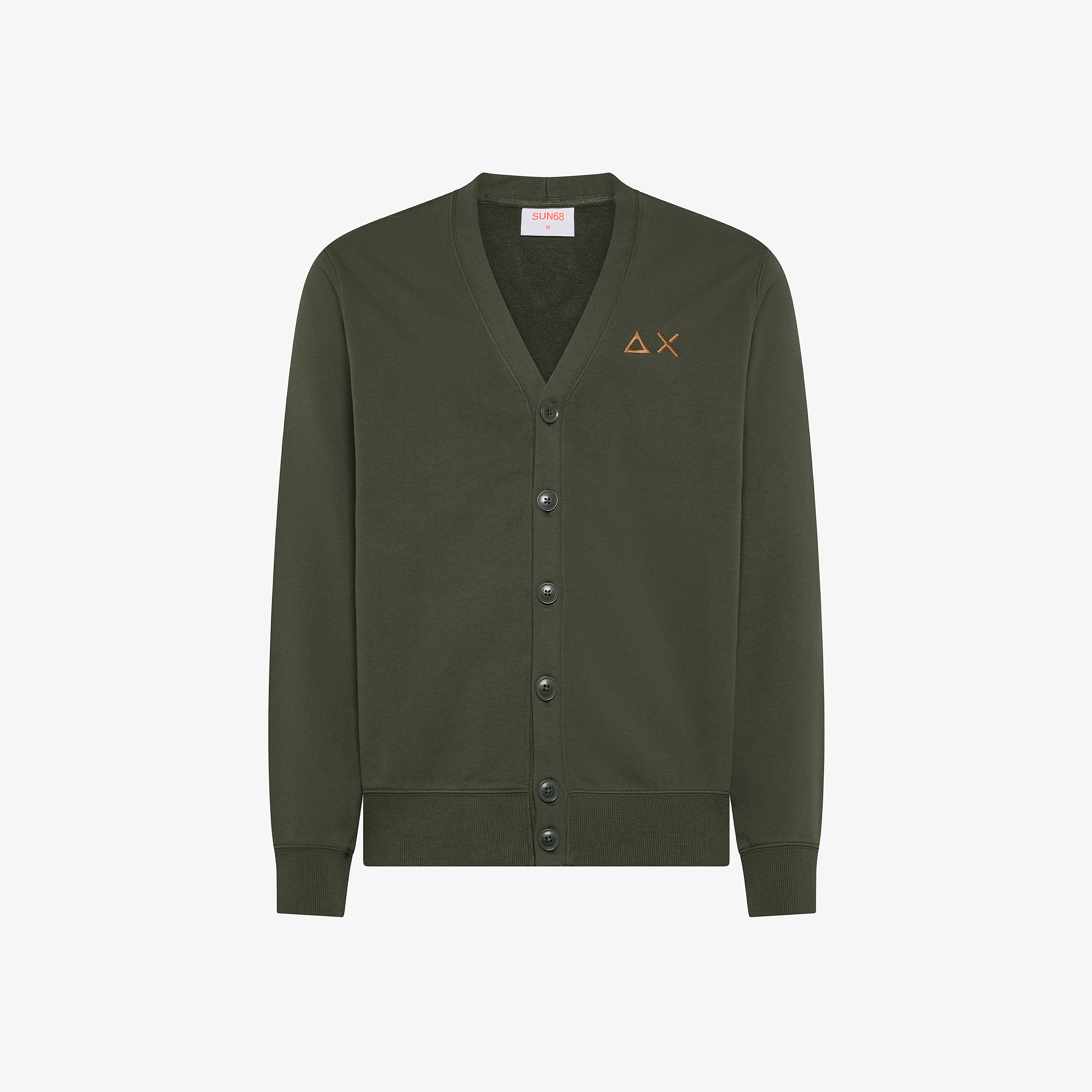 Dark military cotton fleece cardigan with buttons