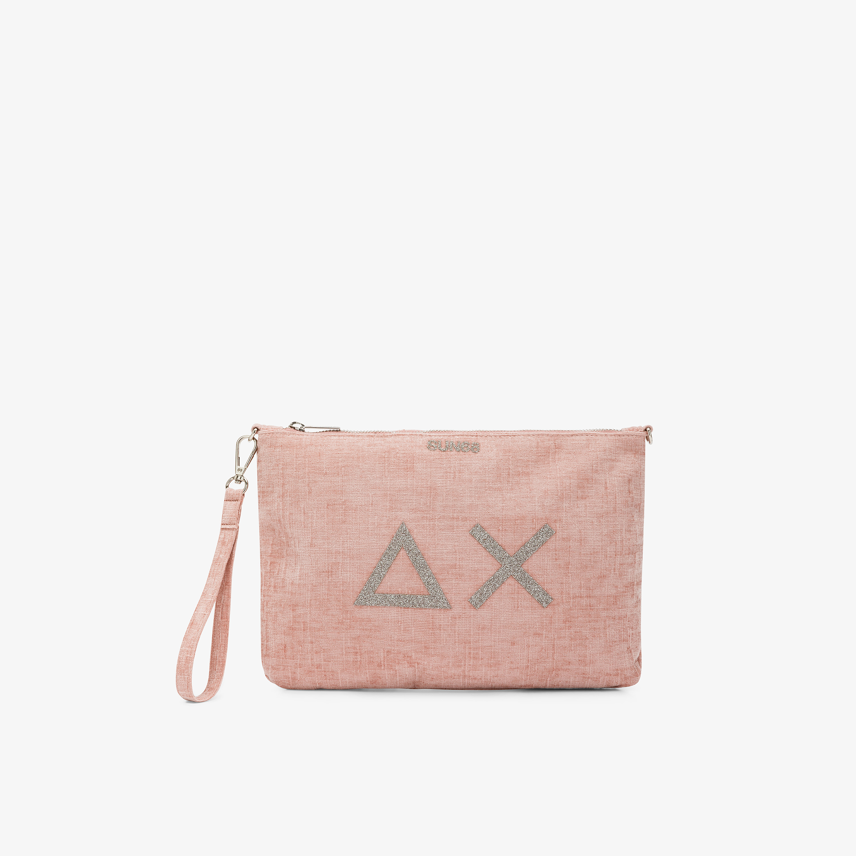 Pochette in velluto con logo rosa