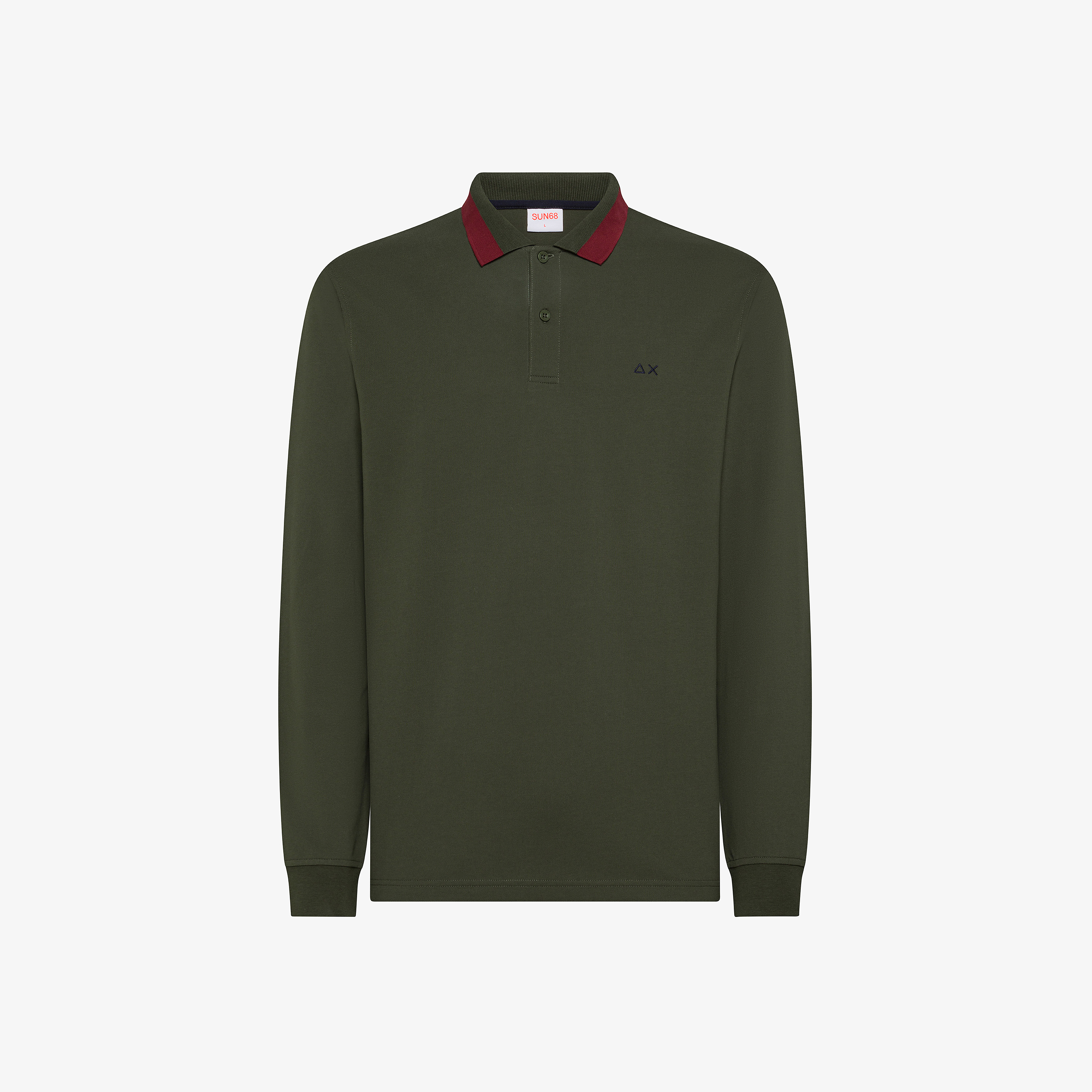 Dark military cotton piqué polo shirt with contrast collar