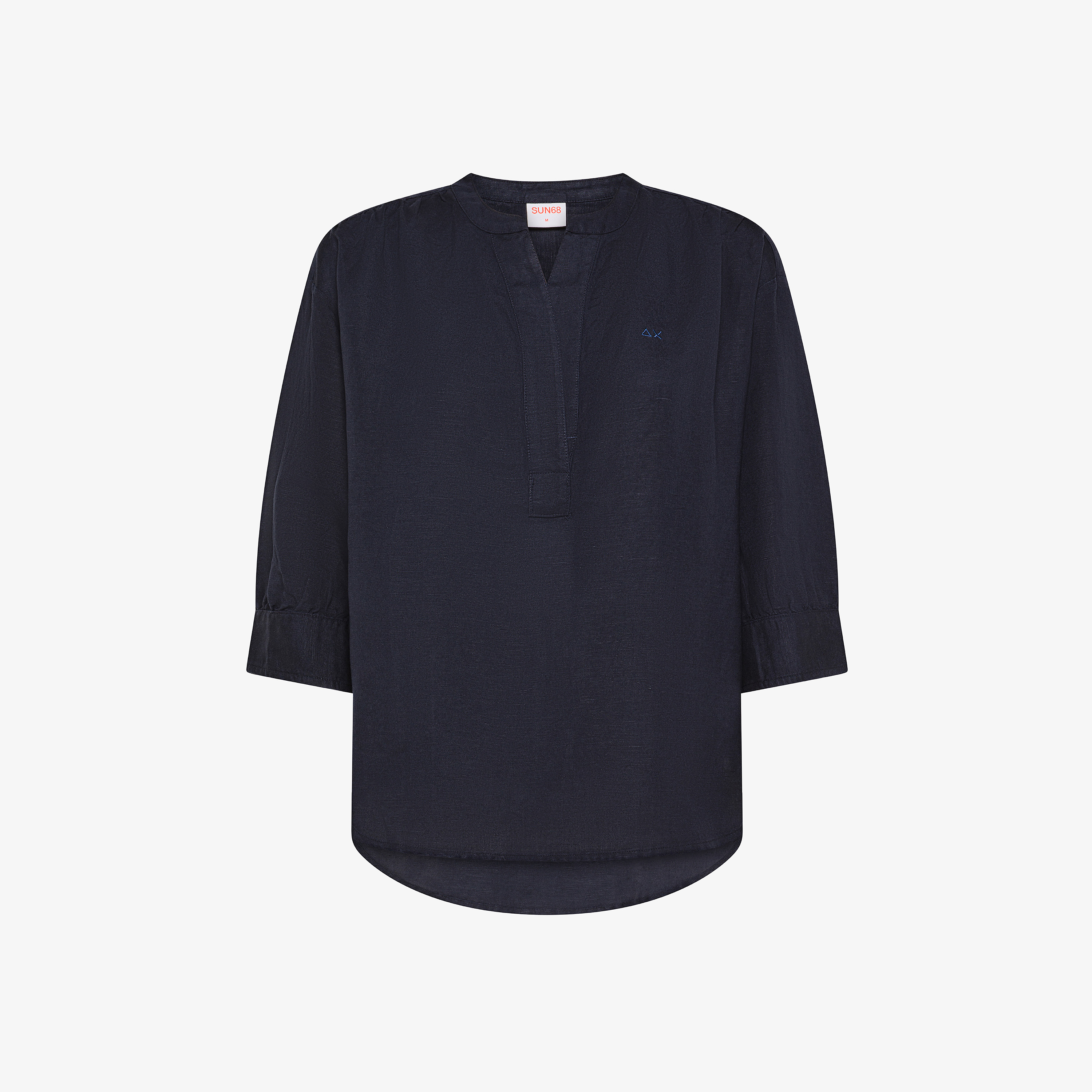 Blusa in misto lino blu navy
